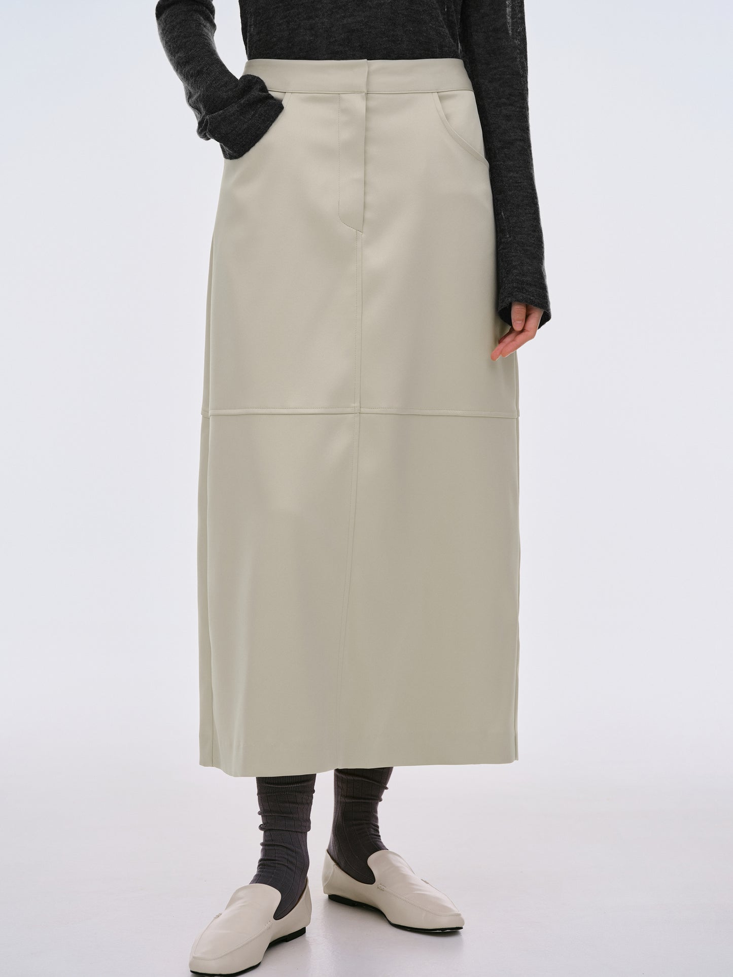 Satin-Effect Panelled Skirt, Shell
