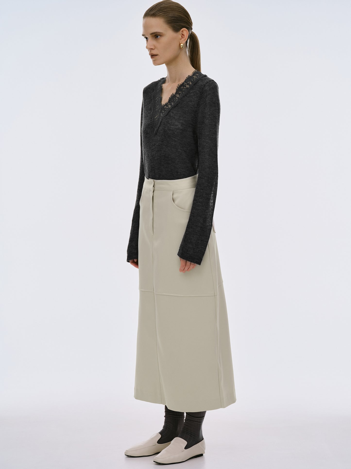 Satin-Effect Panelled Skirt, Shell