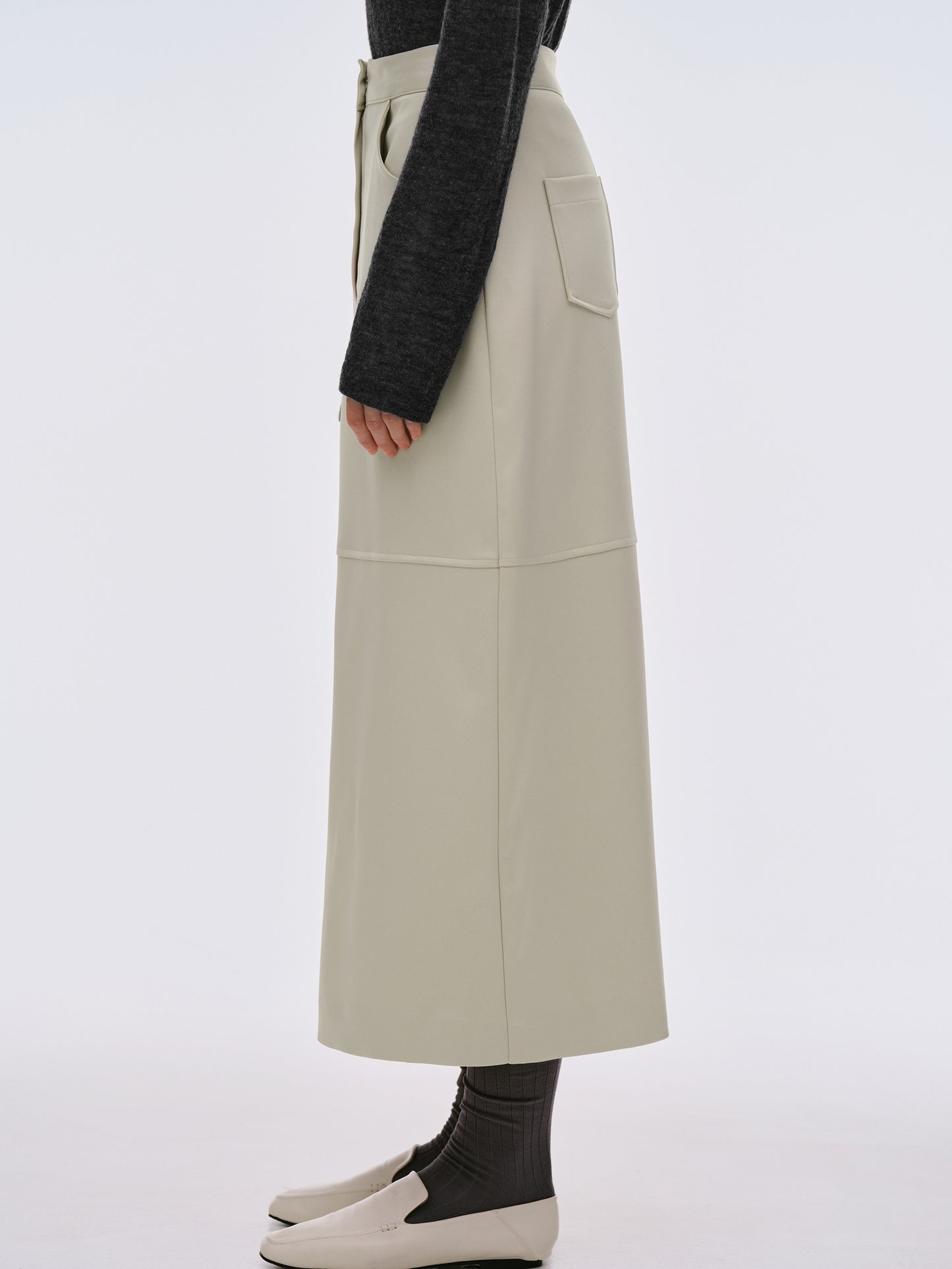 Satin-Effect Panelled Skirt, Shell