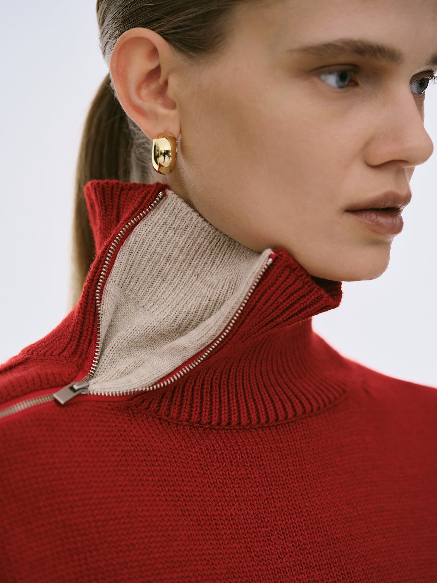 Konny Zip High Neck Jumper, Maroon