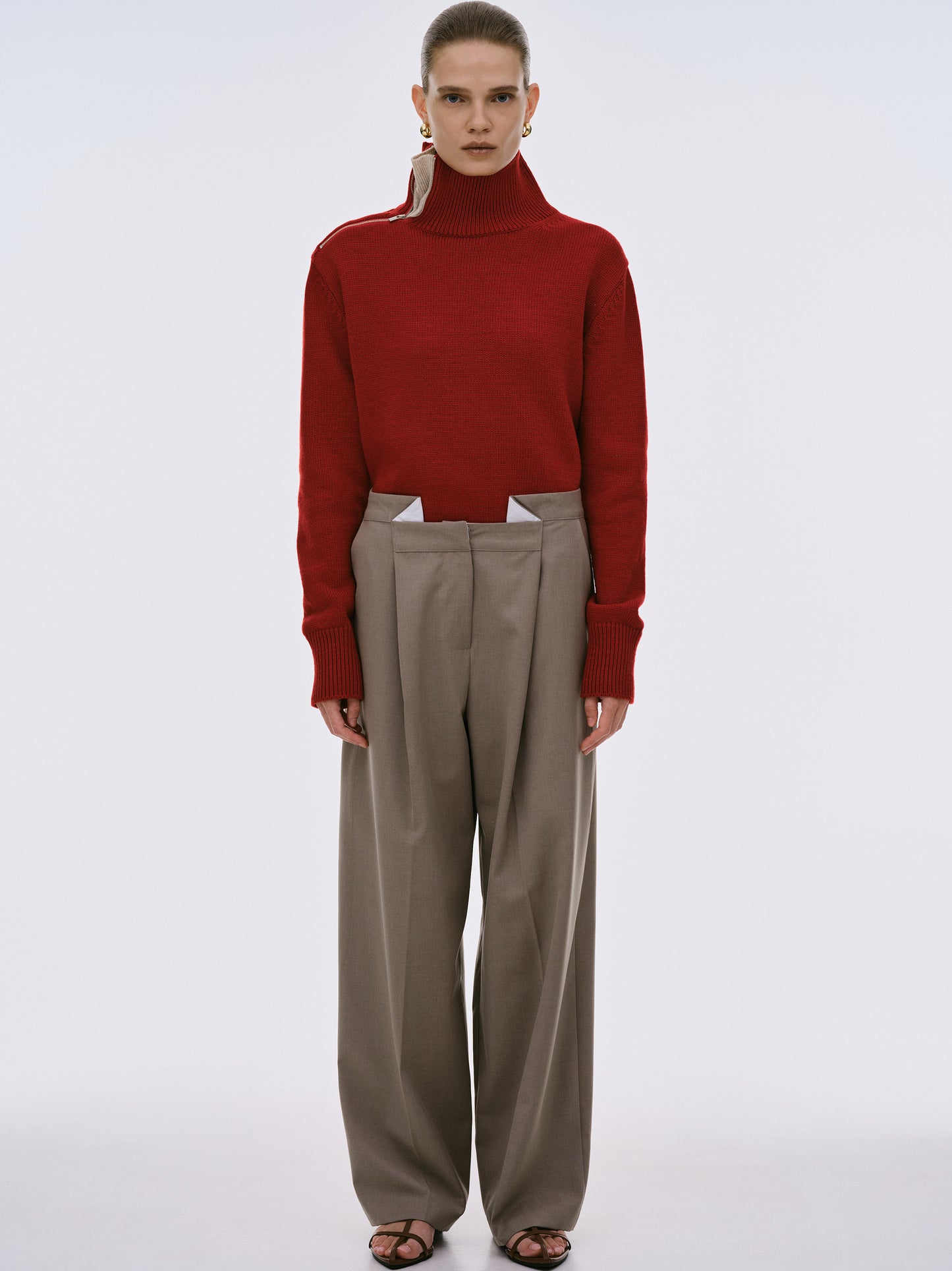 Konny Zip High Neck Jumper, Maroon