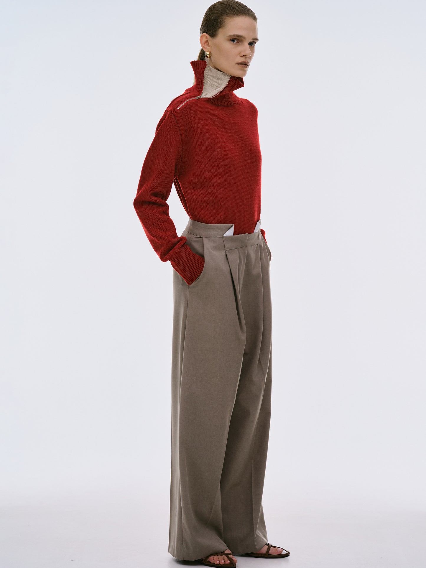 Konny Zip High Neck Jumper, Maroon
