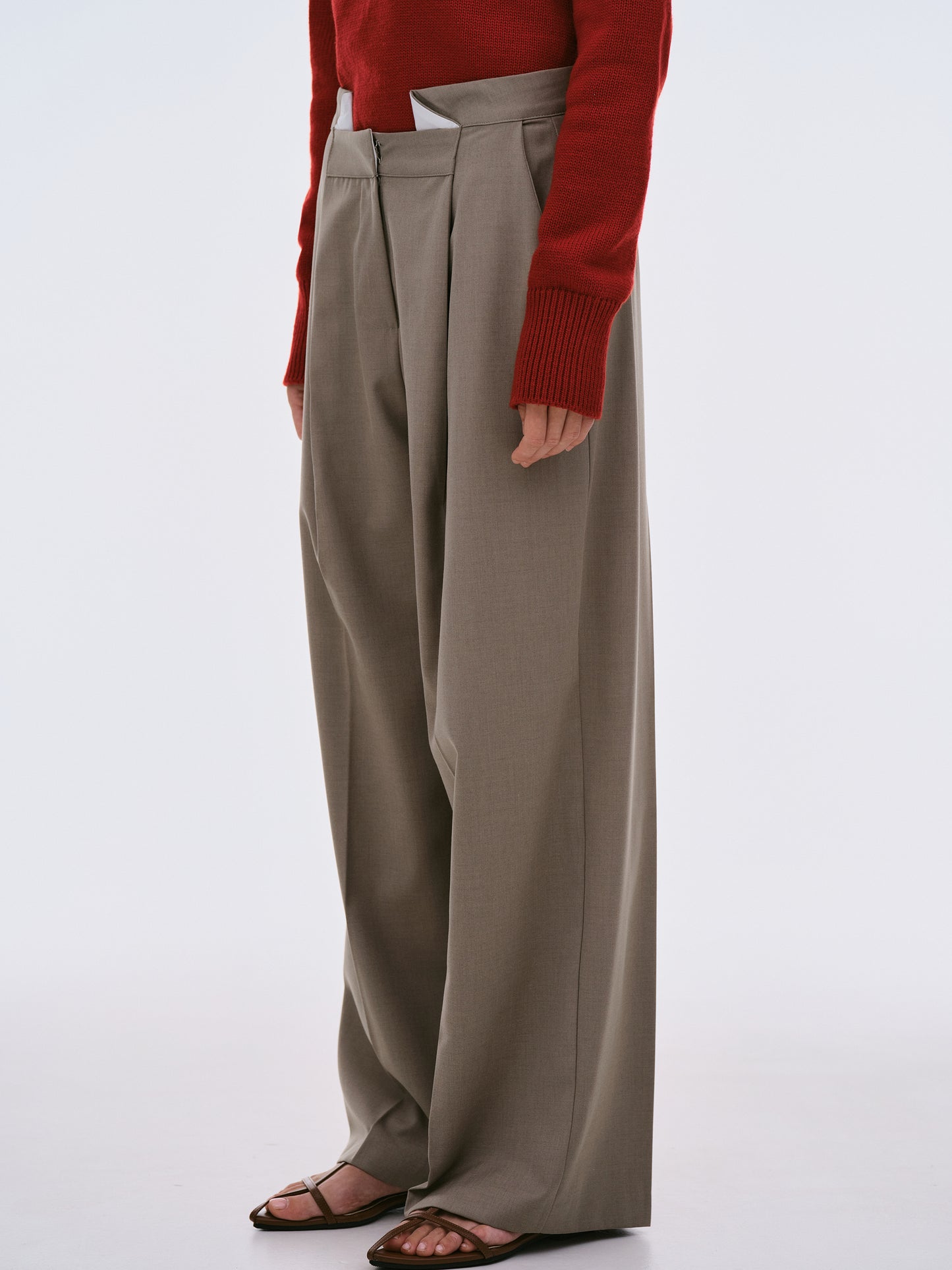 Yves Folded Wool Trousers, Greige