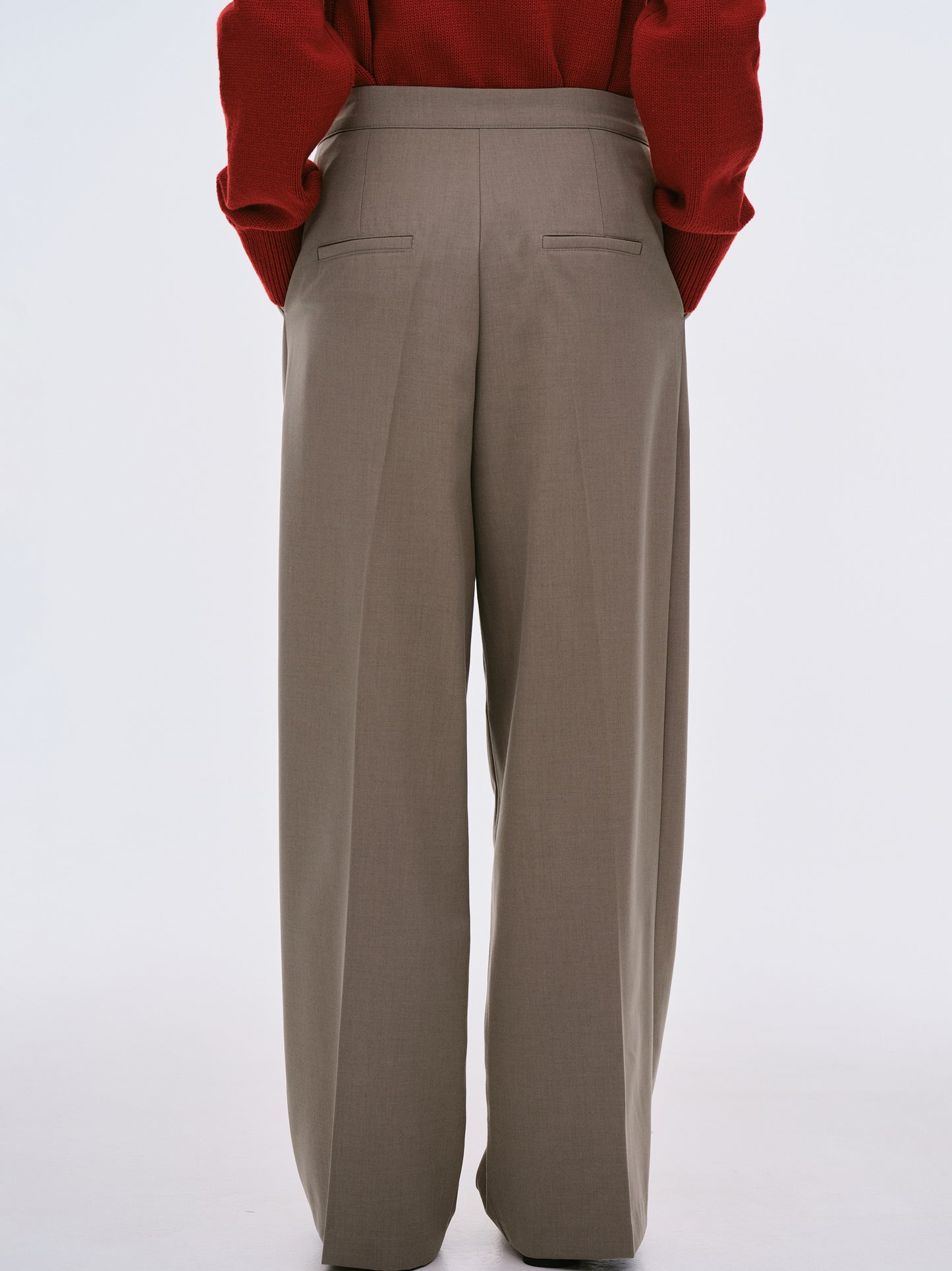 Yves Folded Wool Trousers, Greige