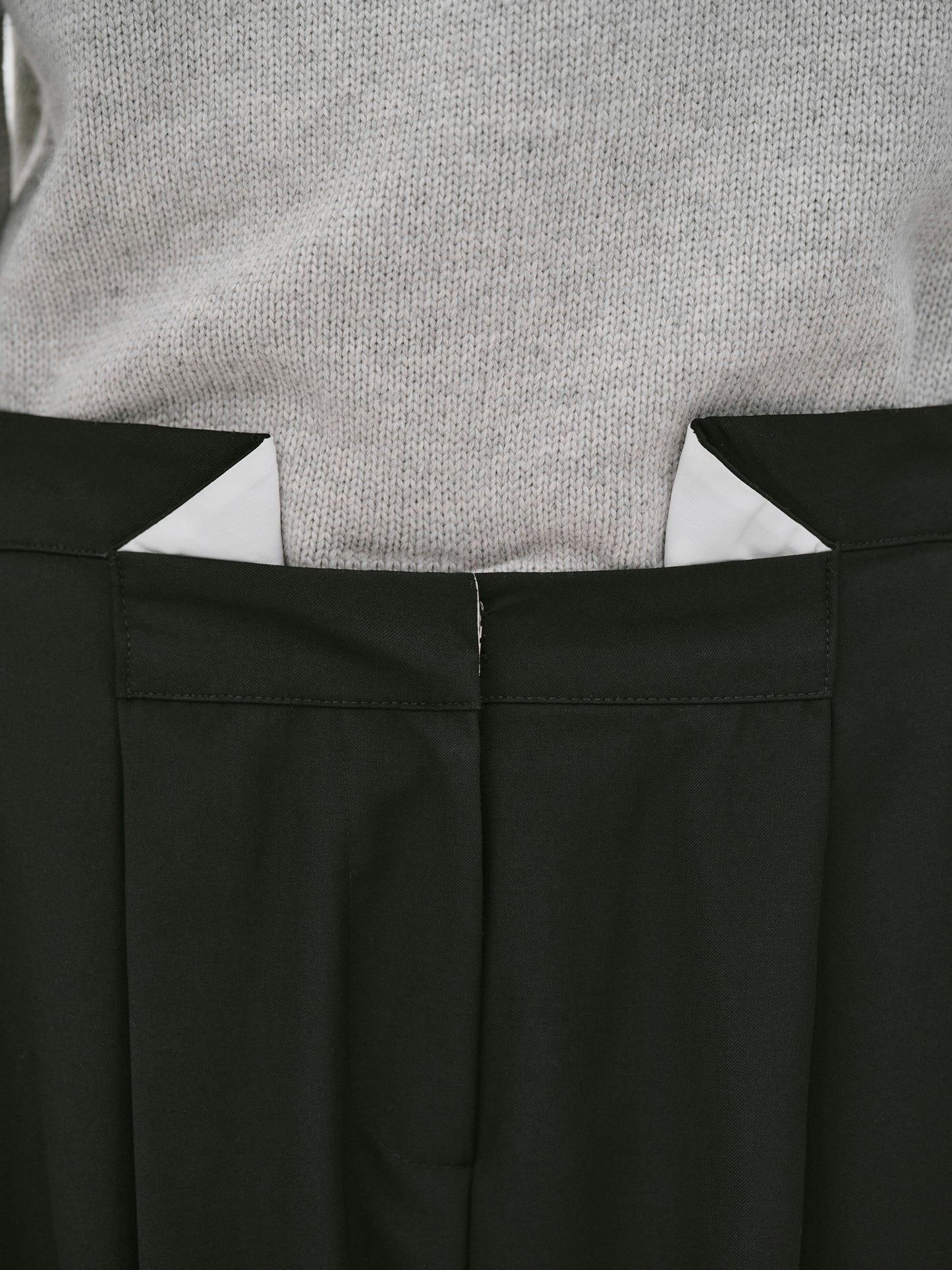 Yves Folded Wool Trousers, Black