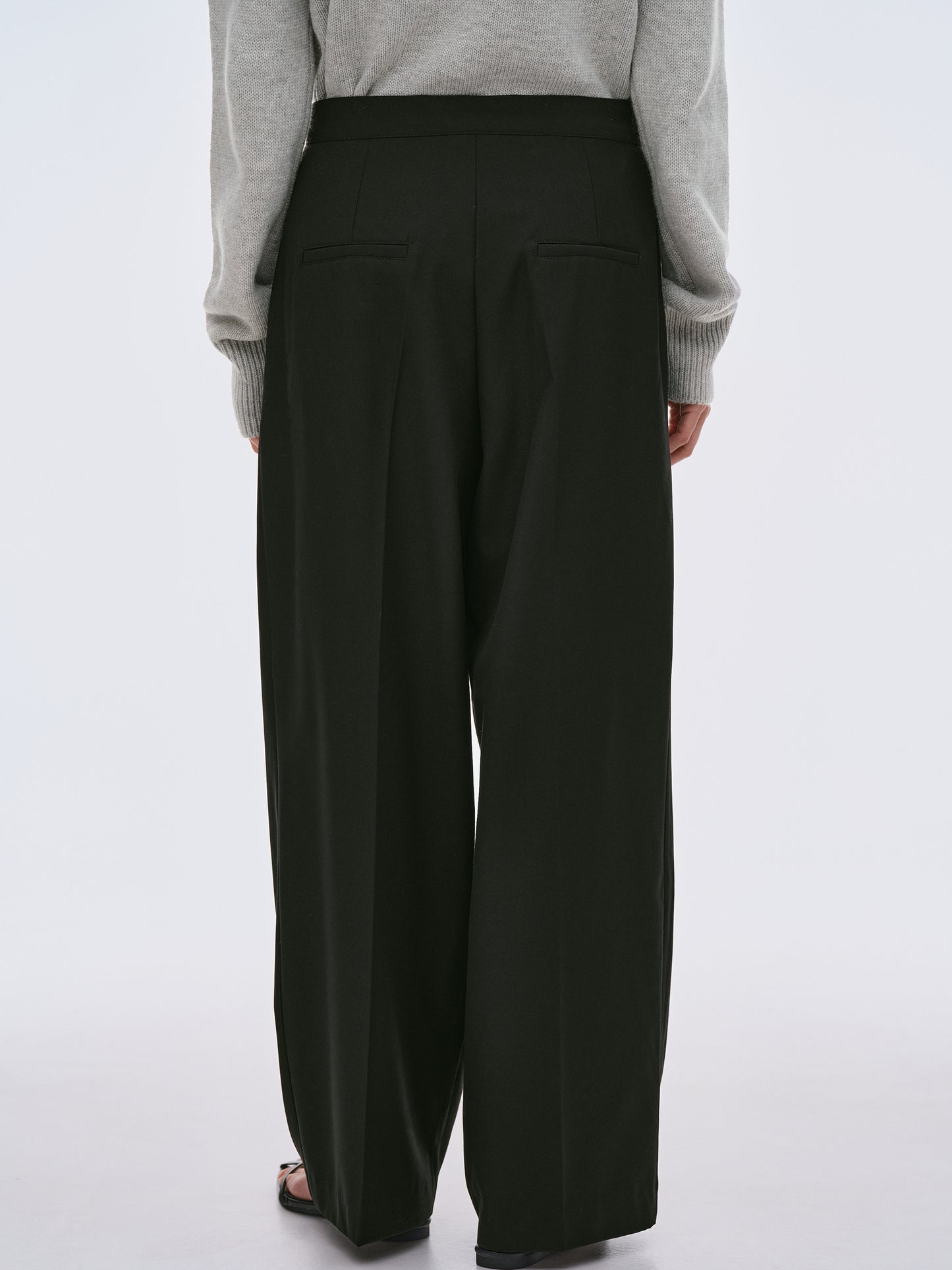 Yves Folded Wool Trousers, Black