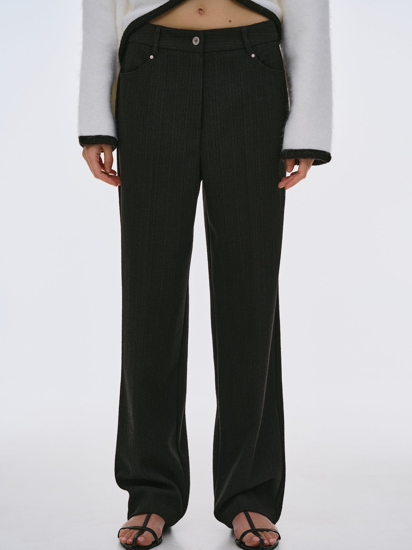 Full Length Tweed Pants, Black