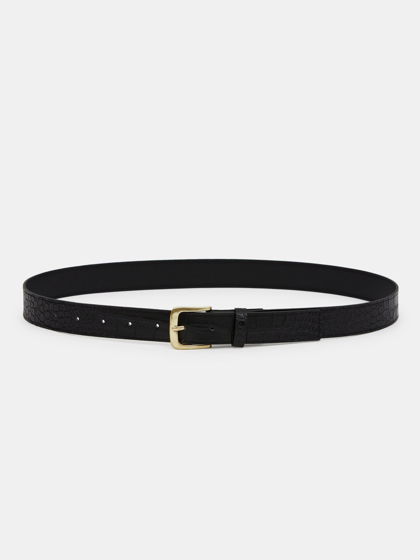 Croc-Embossed Leather Belt, Black
