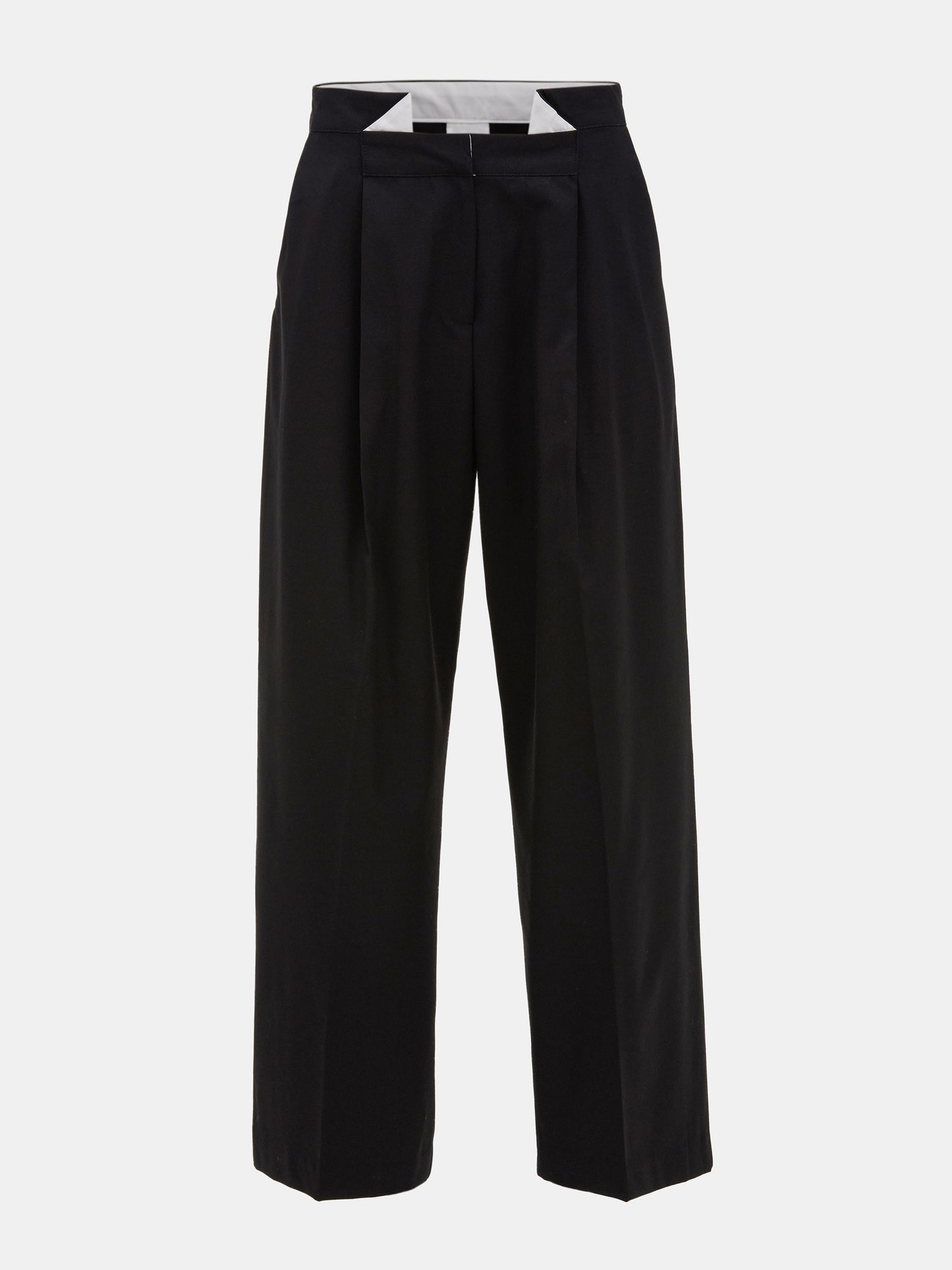 Yves Folded Wool Trousers, Black
