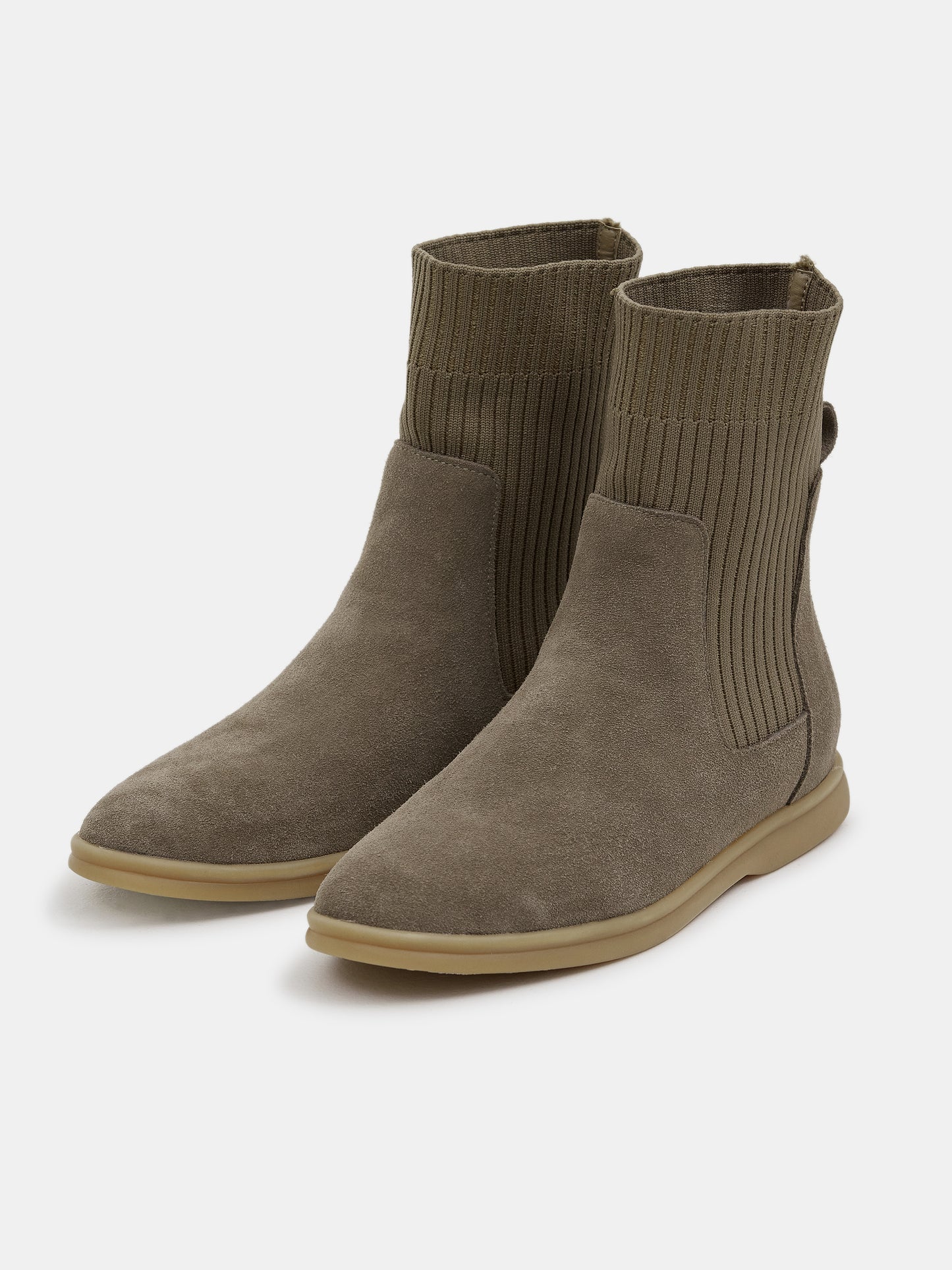 Knitted Sock Boots, Taupe Green