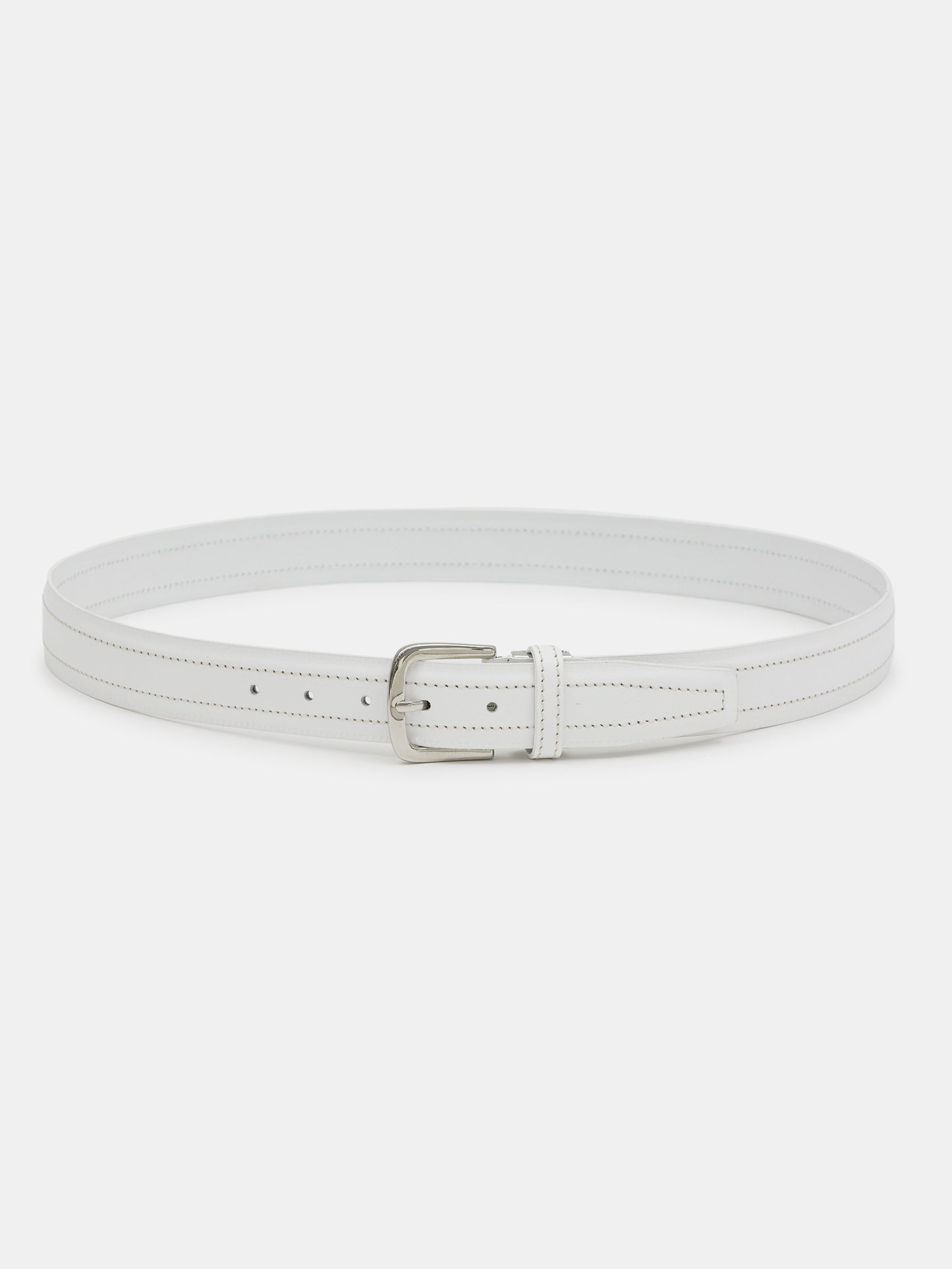 Stitch Leather Belt, White