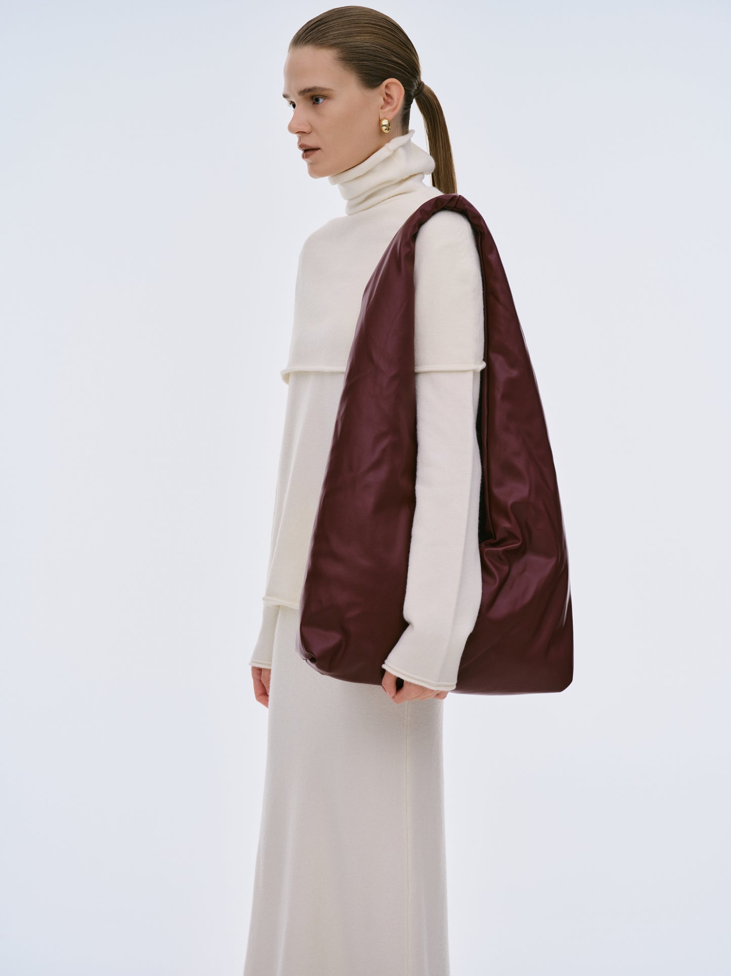 Padded Faux Leather Shoulder Bag, Burgundy