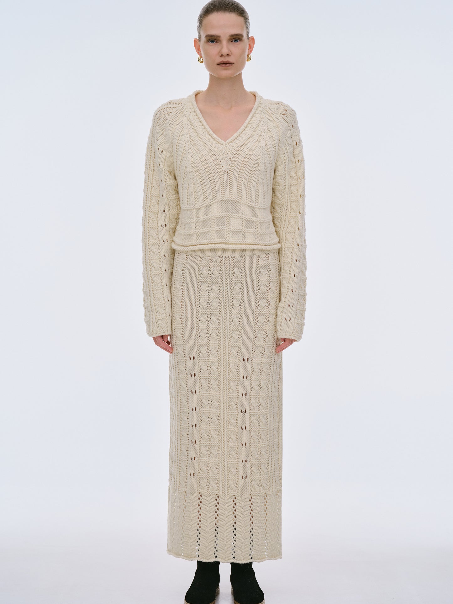 Pella Lambswool Cable Knit Skirt, Eggnog