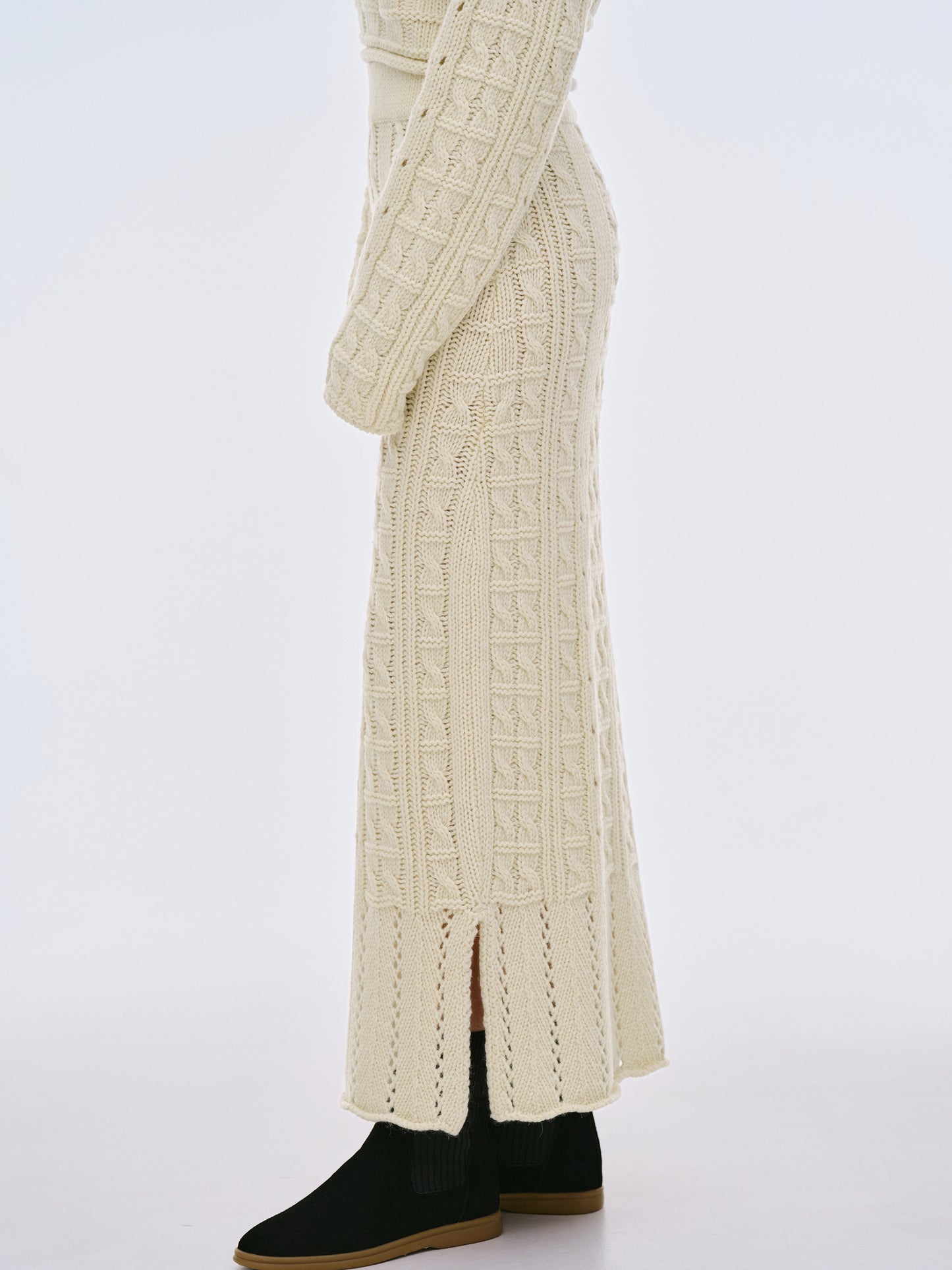 Pella Lambswool Cable Knit Skirt, Eggnog