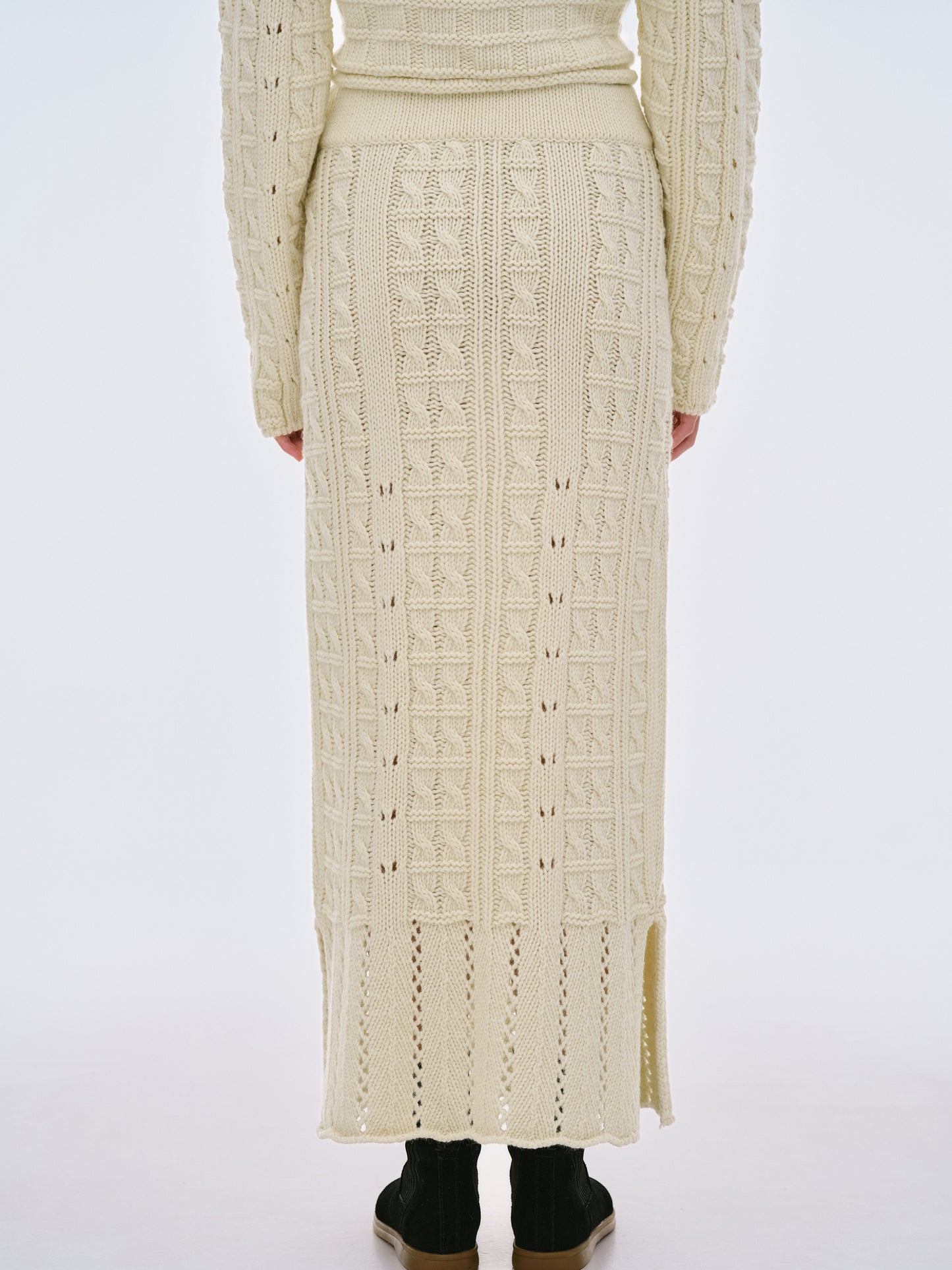 Pella Lambswool Cable Knit Skirt, Eggnog