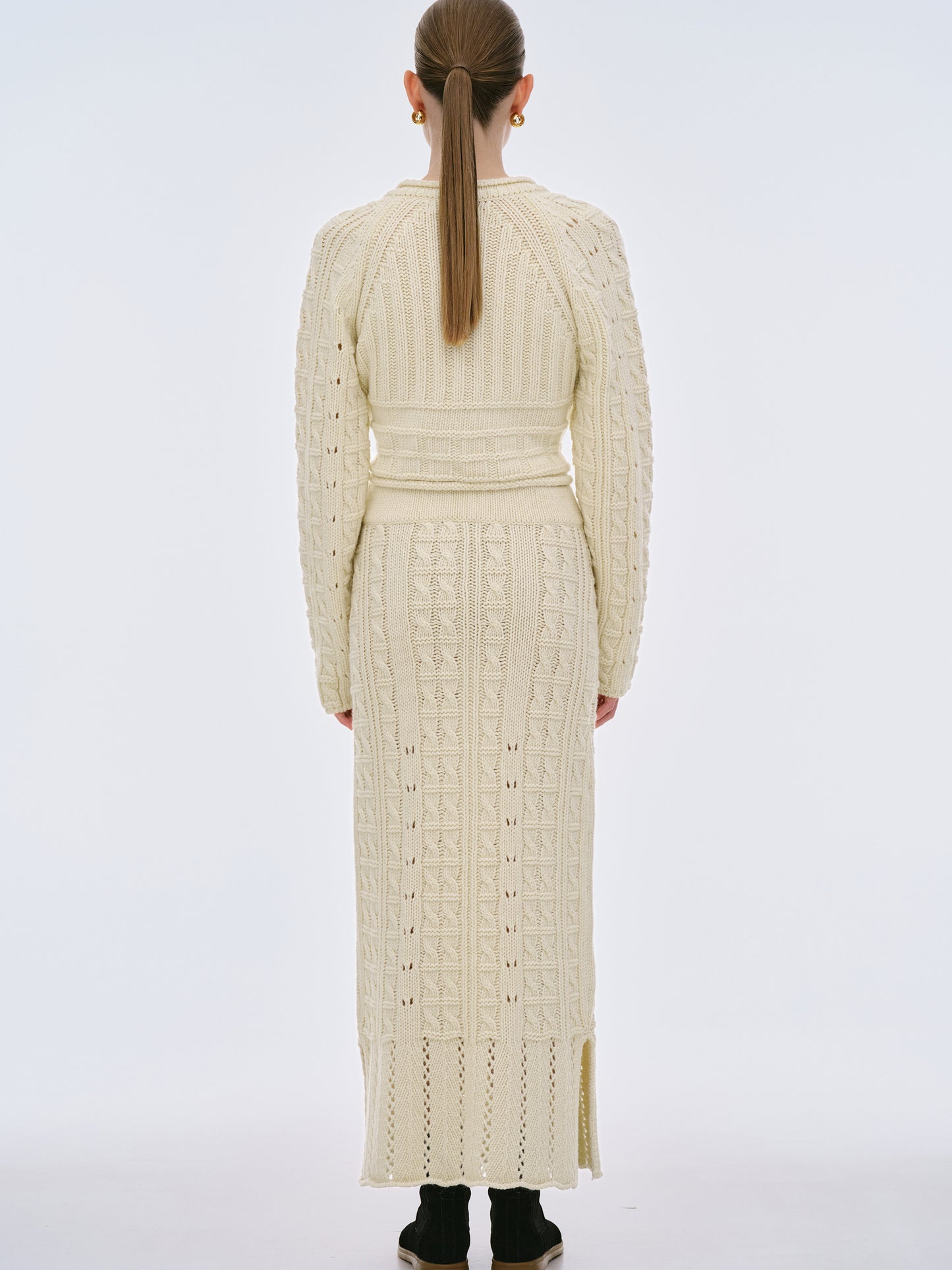 Pella Lambswool Cable Knit Skirt, Eggnog