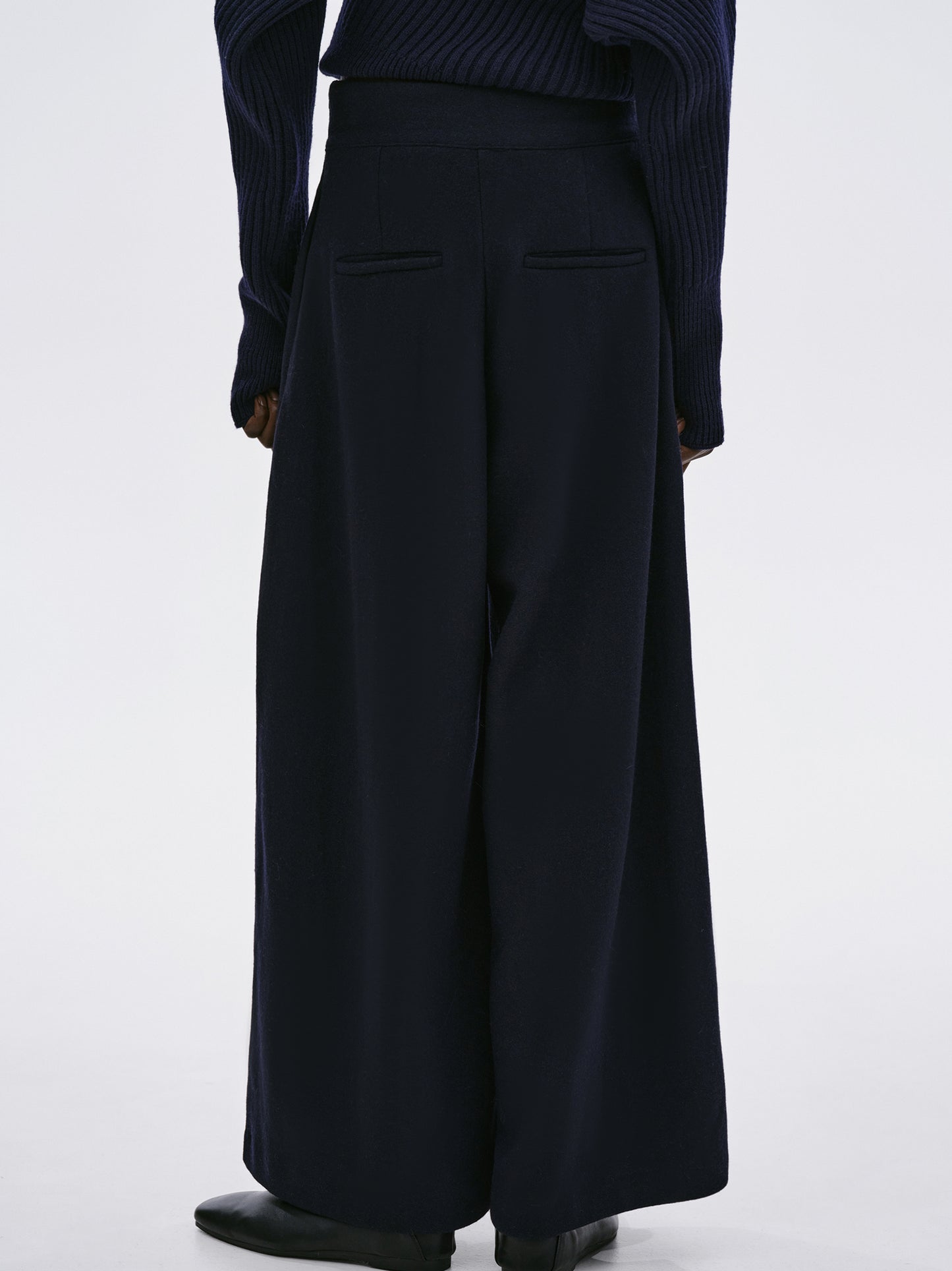 Wide-Leg Wool Trousers, Navy