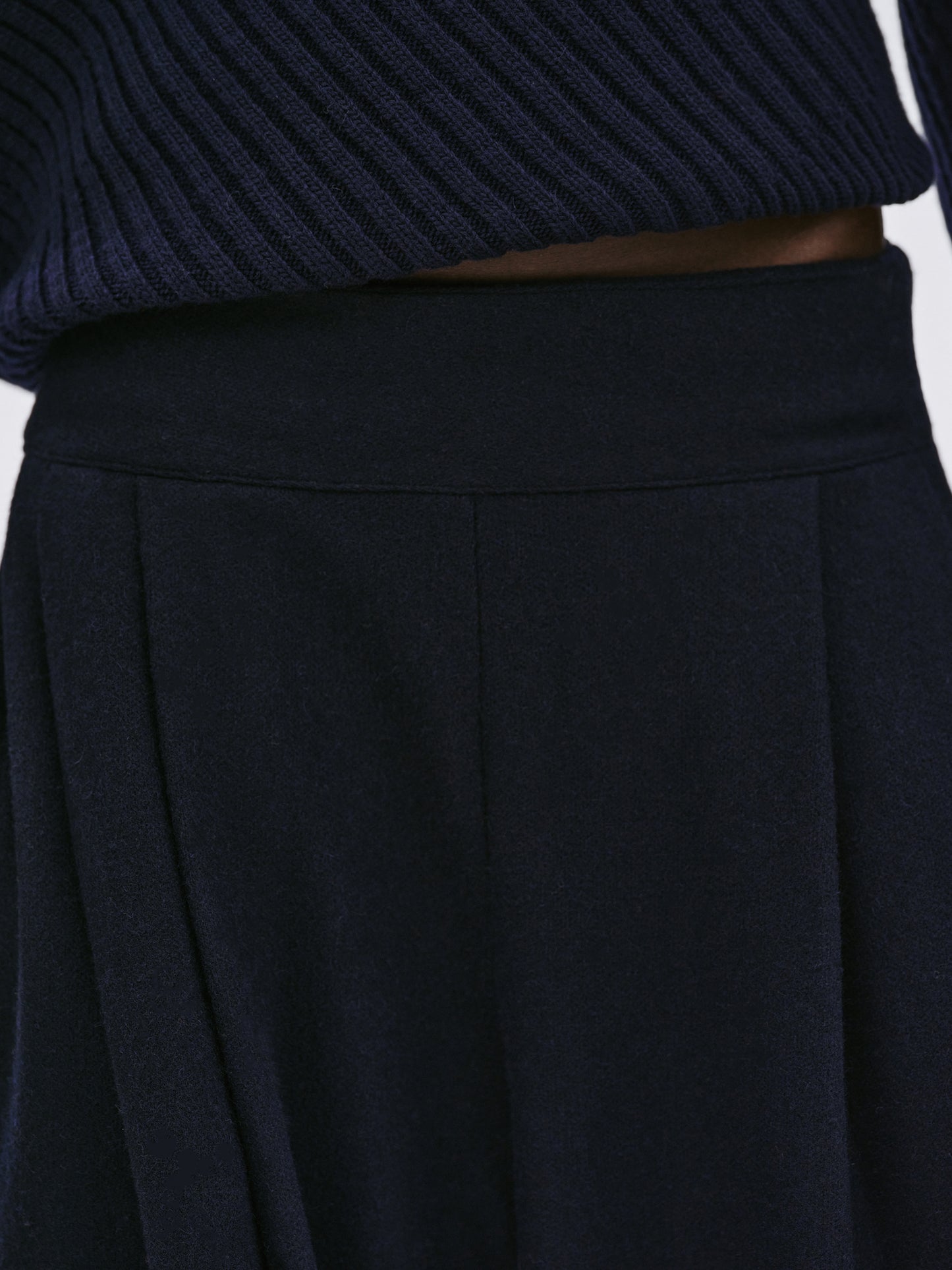 Wide-Leg Wool Trousers, Navy
