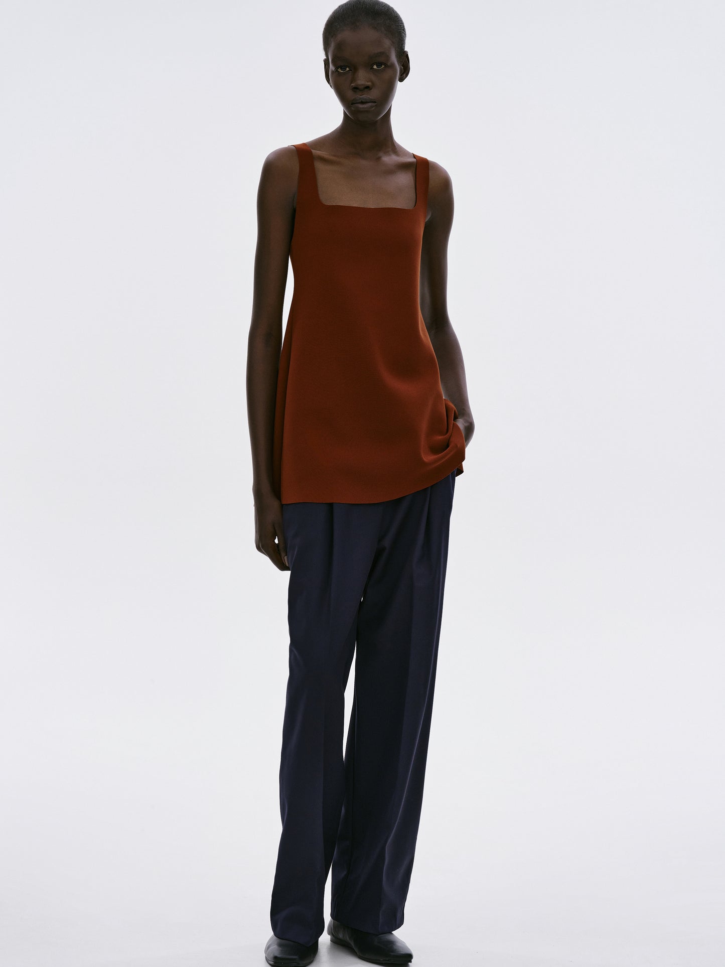 Pleated Straight Leg Trousers, Navy