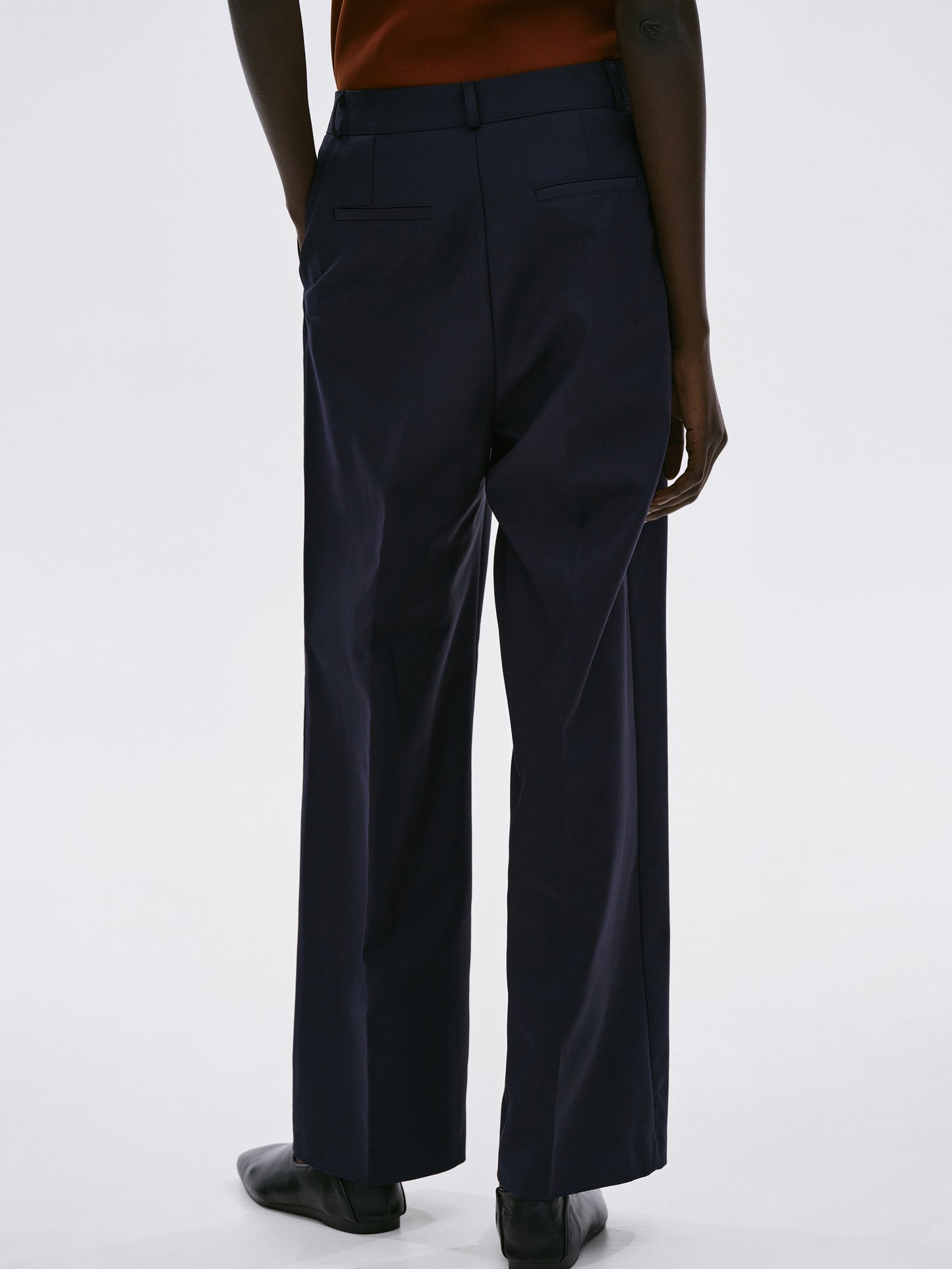Pleated Straight Leg Trousers, Navy