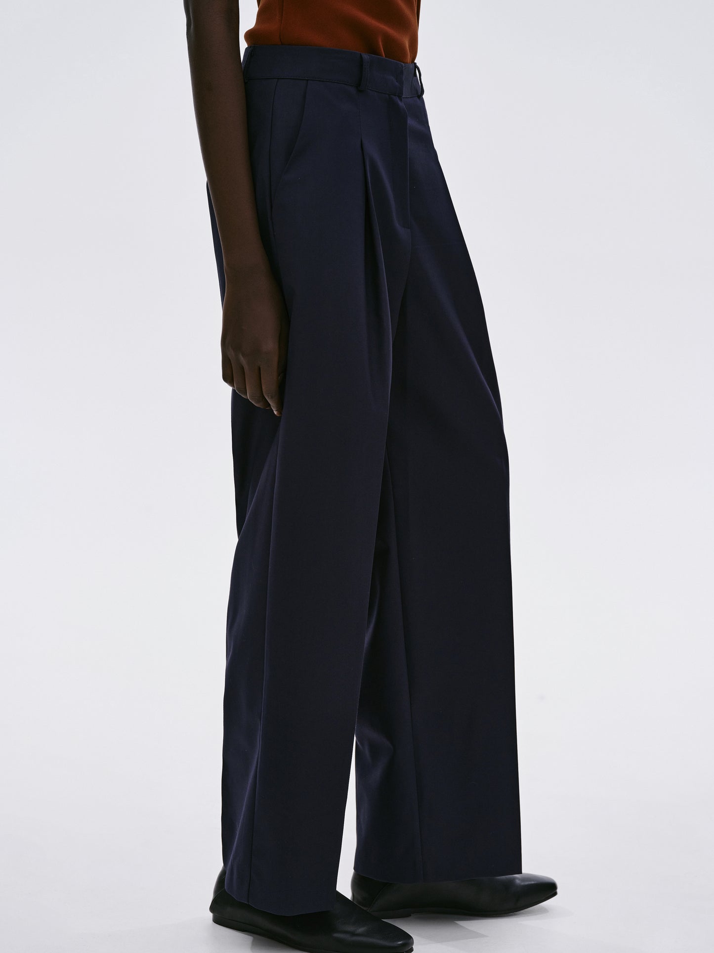 Pleated Straight Leg Trousers, Navy