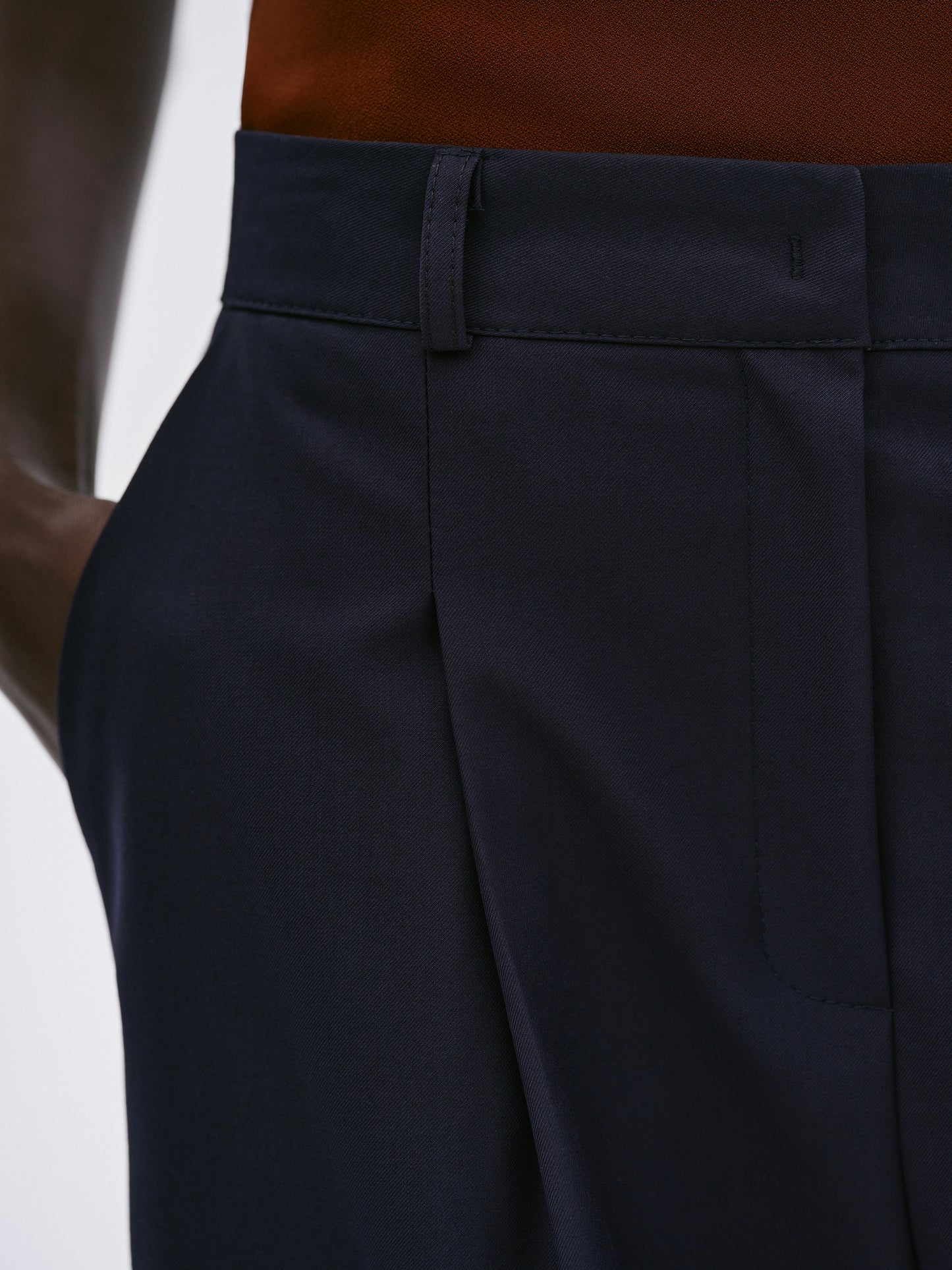 Pleated Straight Leg Trousers, Navy