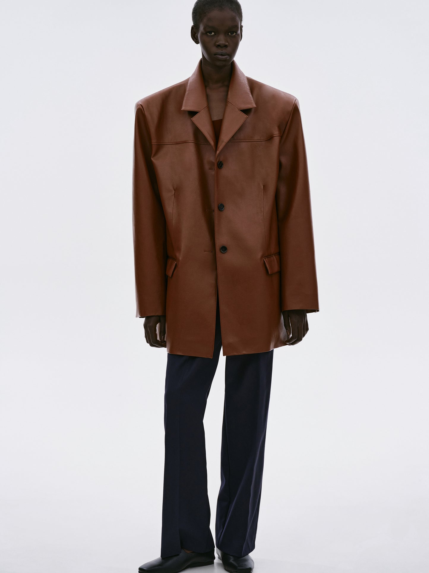 Huto Oversized Leather Blazer, Cognac