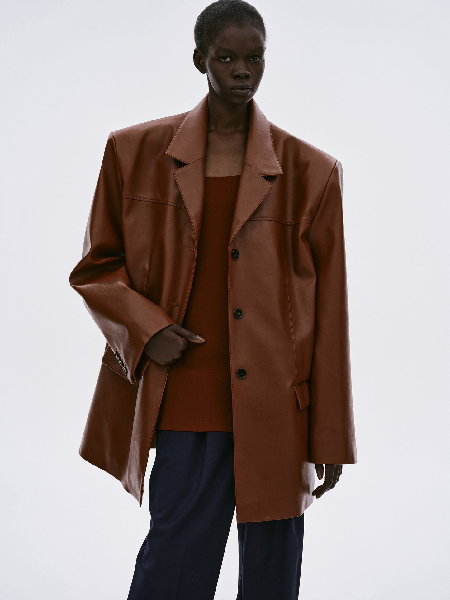Huto Oversized Leather Blazer, Cognac