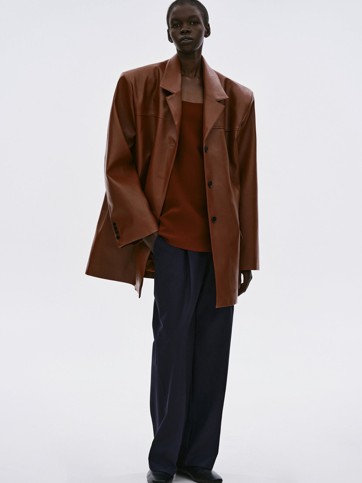 Huto Oversized Leather Blazer, Cognac