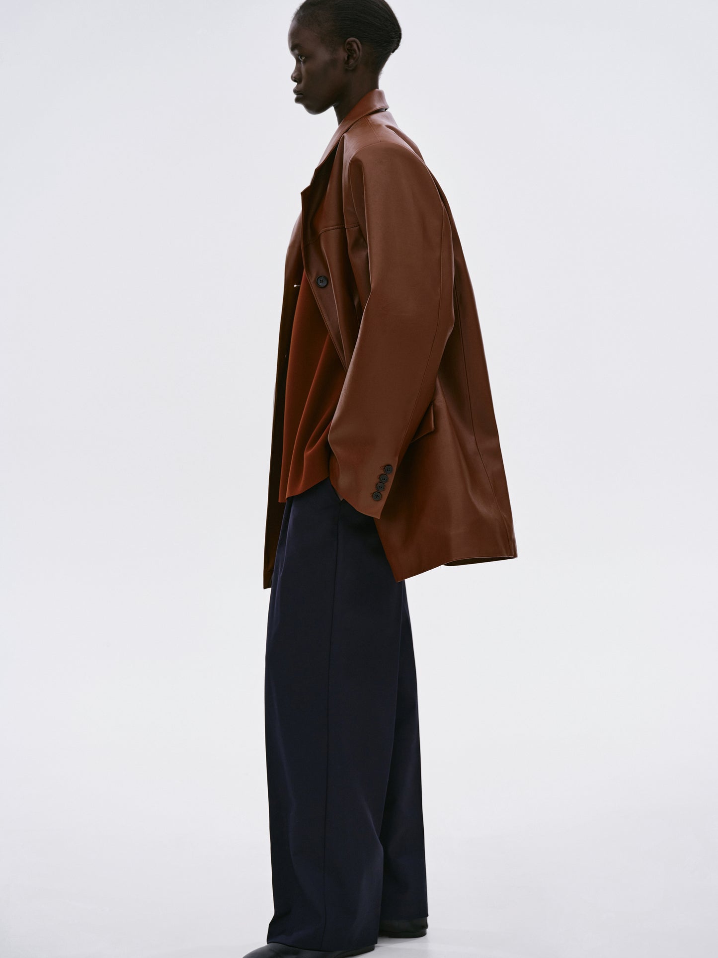 Huto Oversized Leather Blazer, Cognac