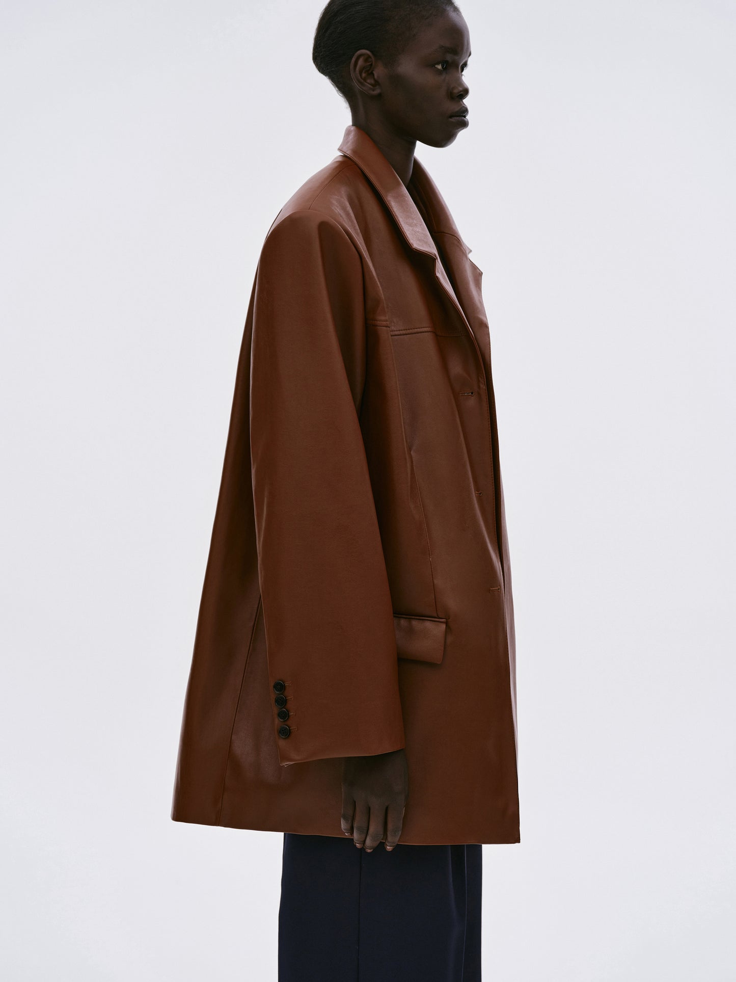 Huto Oversized Leather Blazer, Cognac