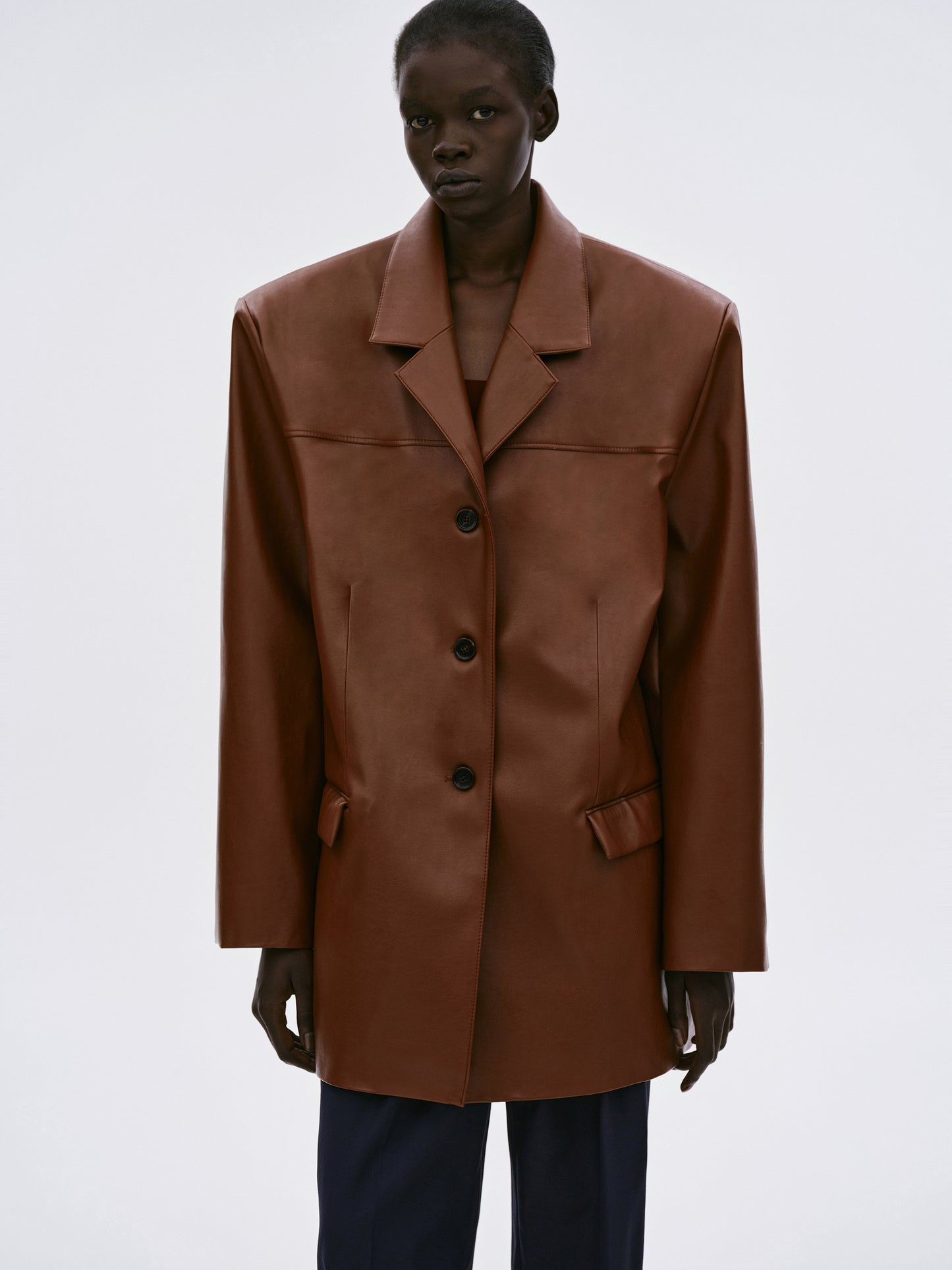 Huto Oversized Leather Blazer, Cognac