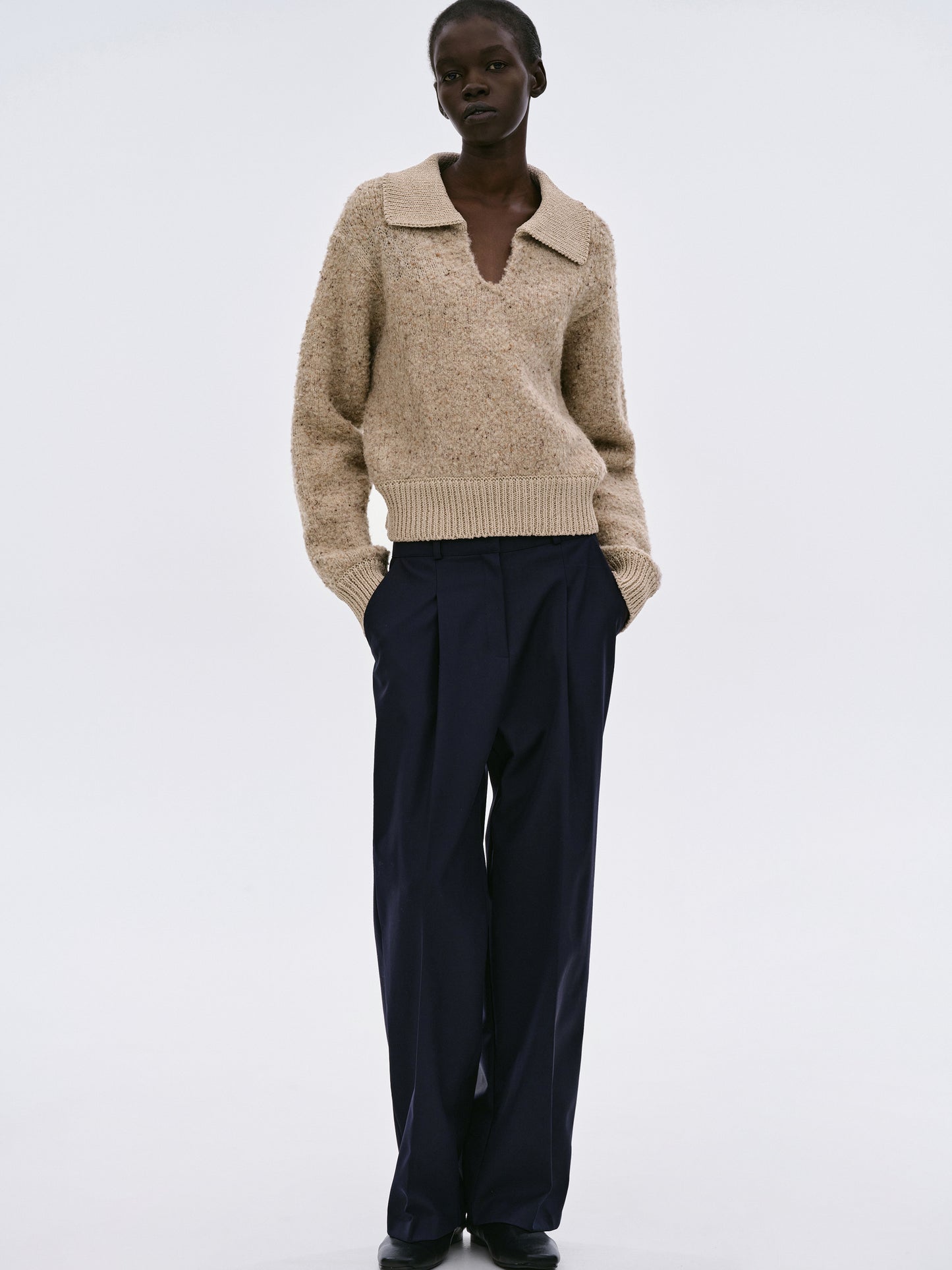 Melange Bouclé Collar Knit, Travertine