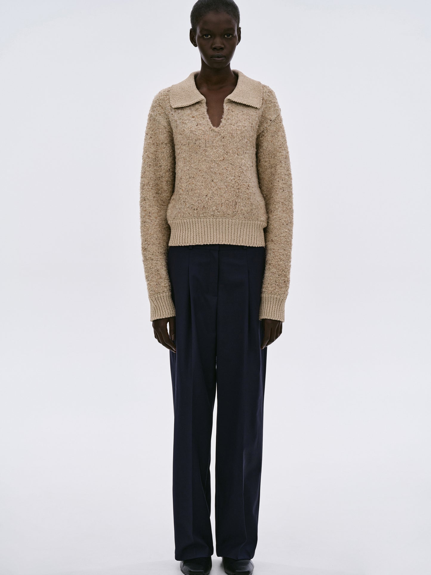 Melange Bouclé Collar Knit, Travertine