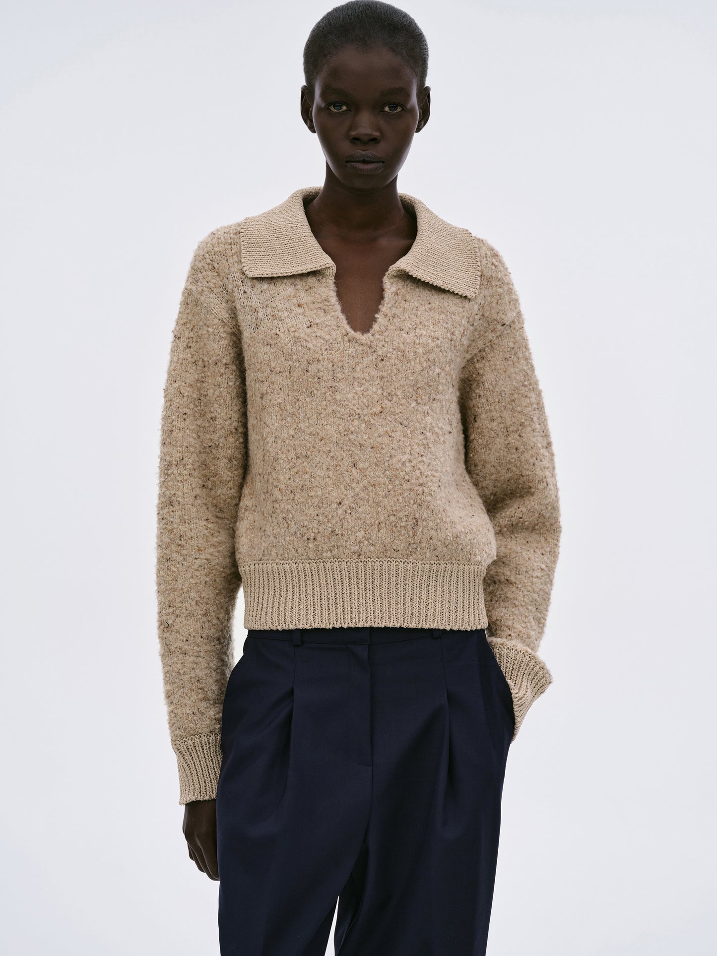 Melange Bouclé Collar Knit, Travertine