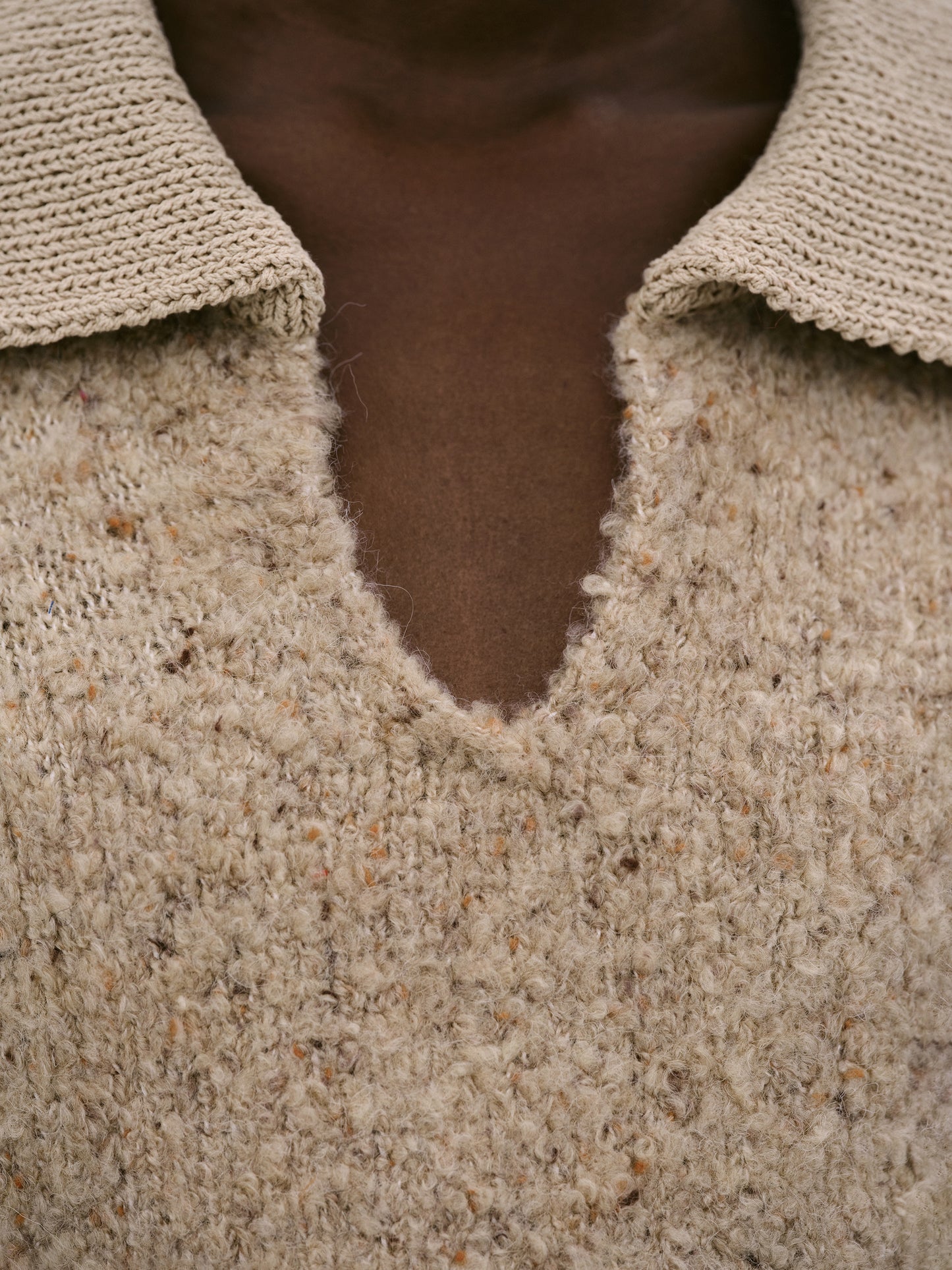 Melange Bouclé Collar Knit, Travertine