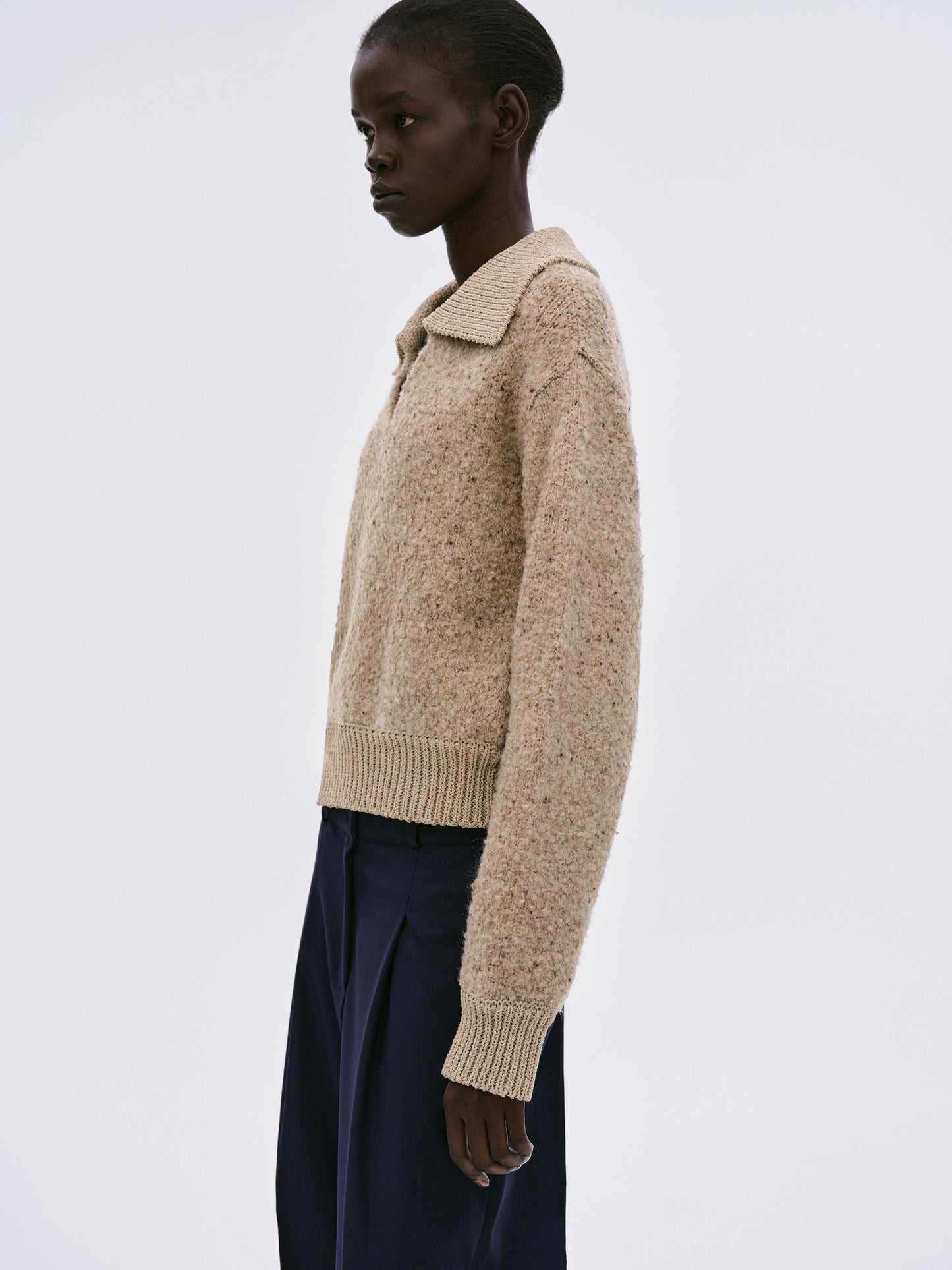 Melange Bouclé Collar Knit, Travertine