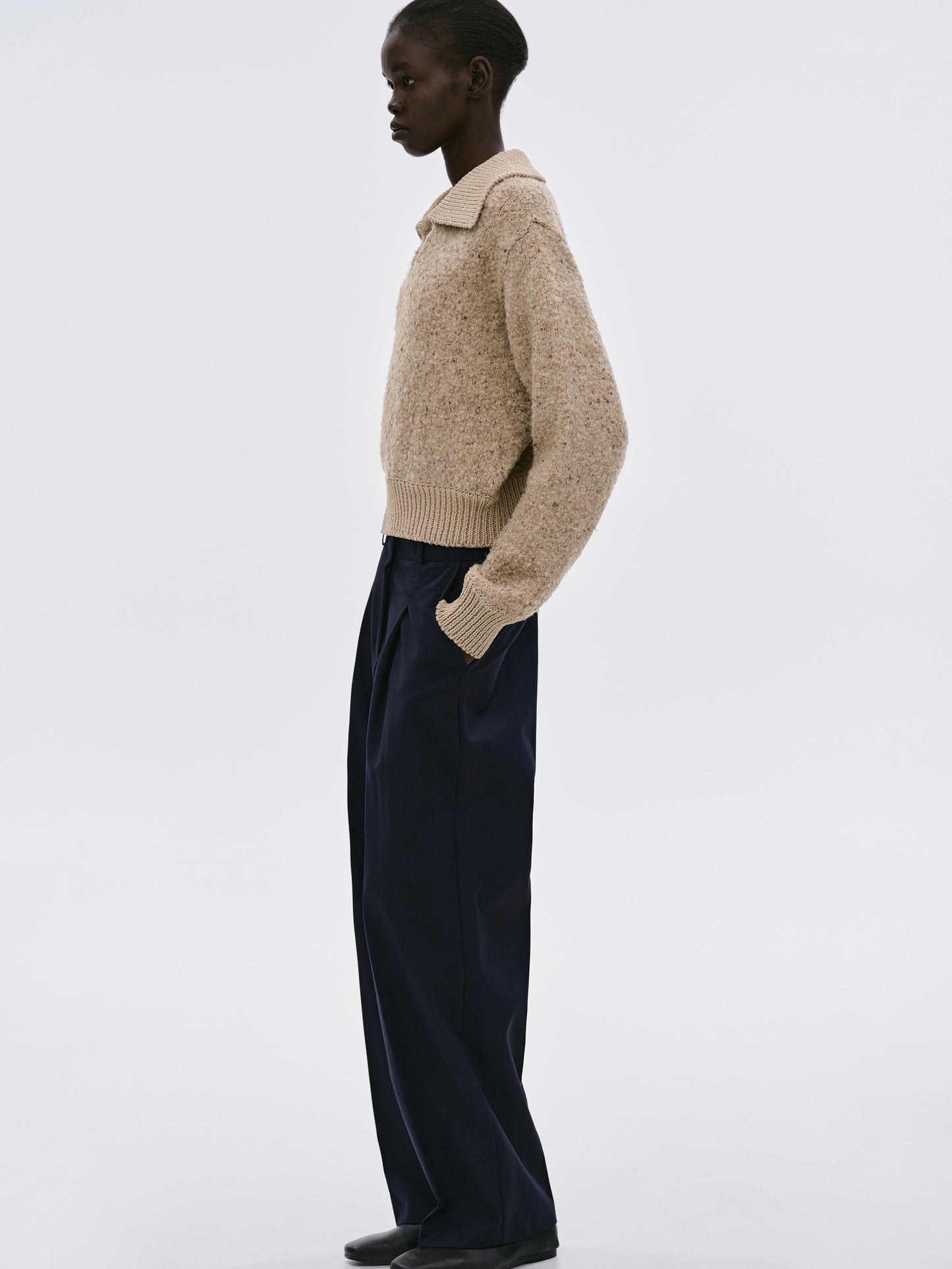 Melange Bouclé Collar Knit, Travertine
