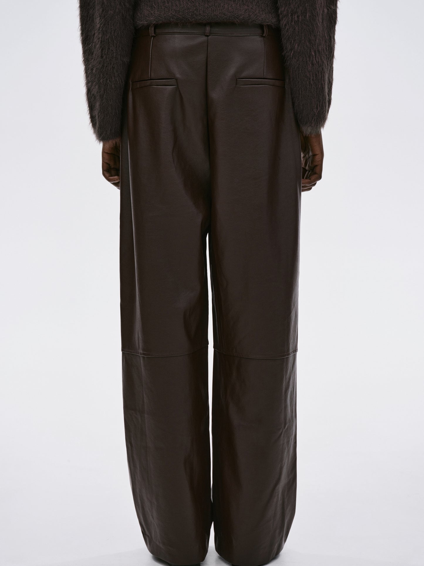 Buttoned Faux Leather Pants, Dark Chocolate