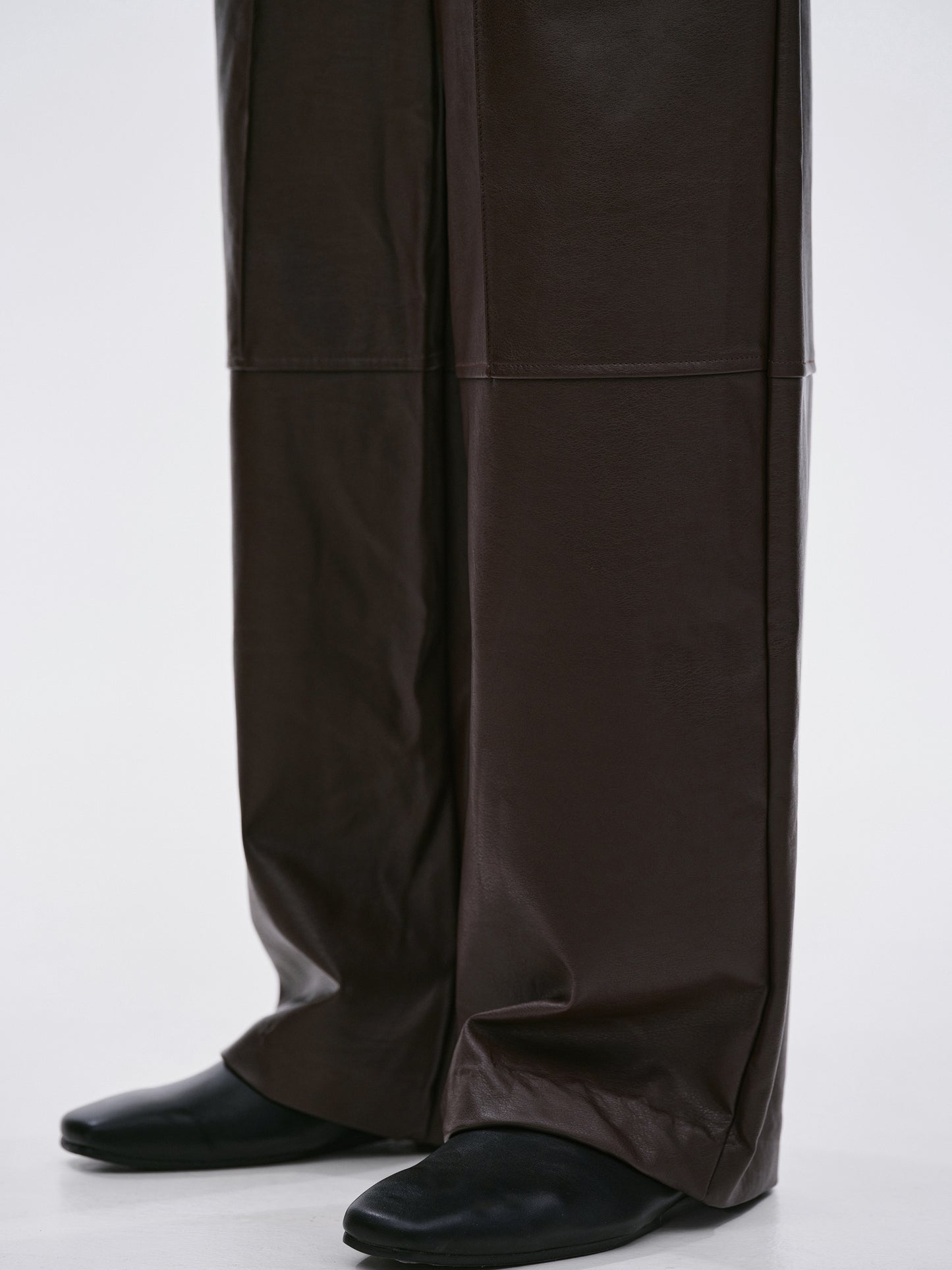 Buttoned Faux Leather Pants, Dark Chocolate