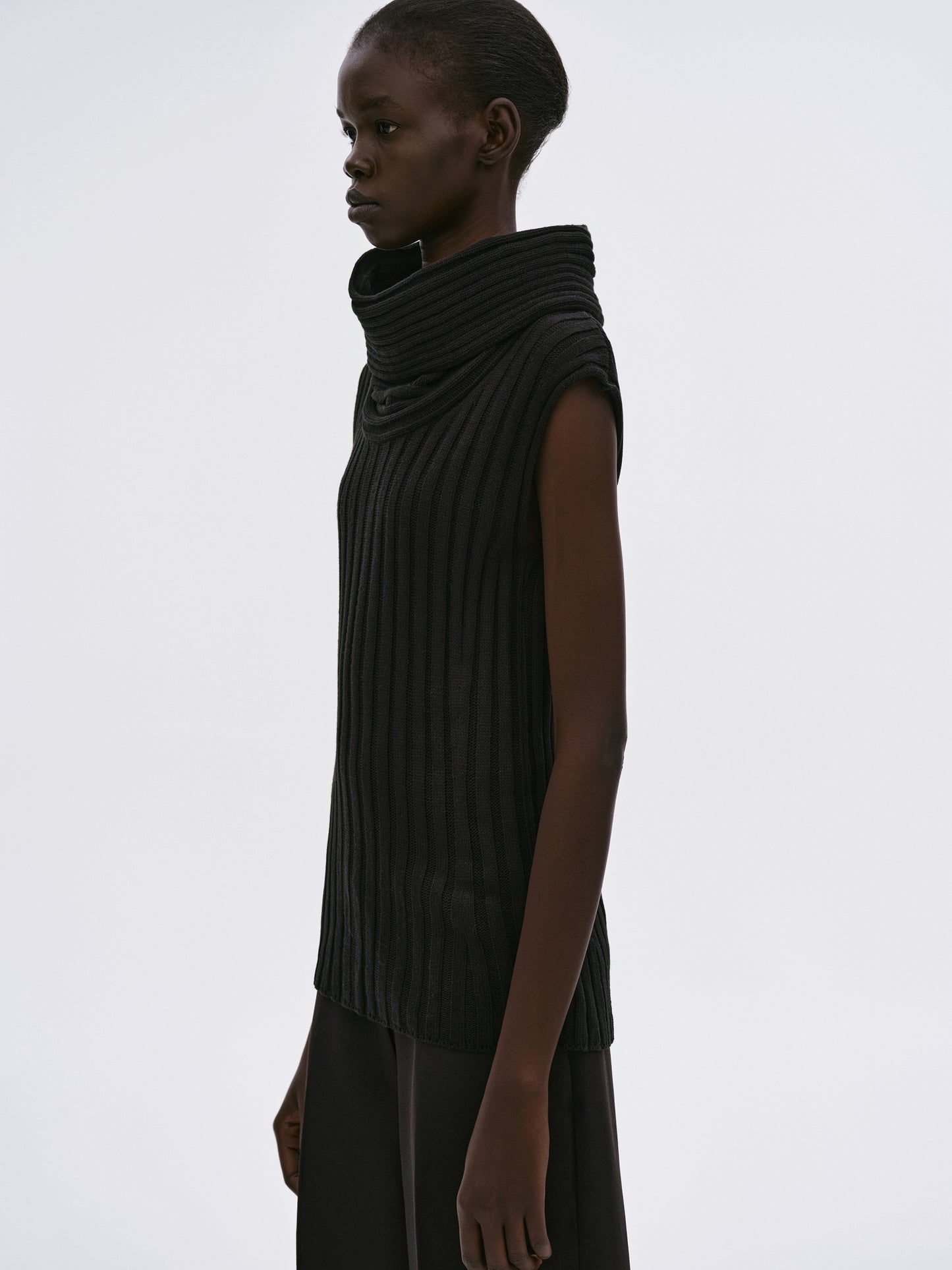 High Roll Cap Knit Top, Black