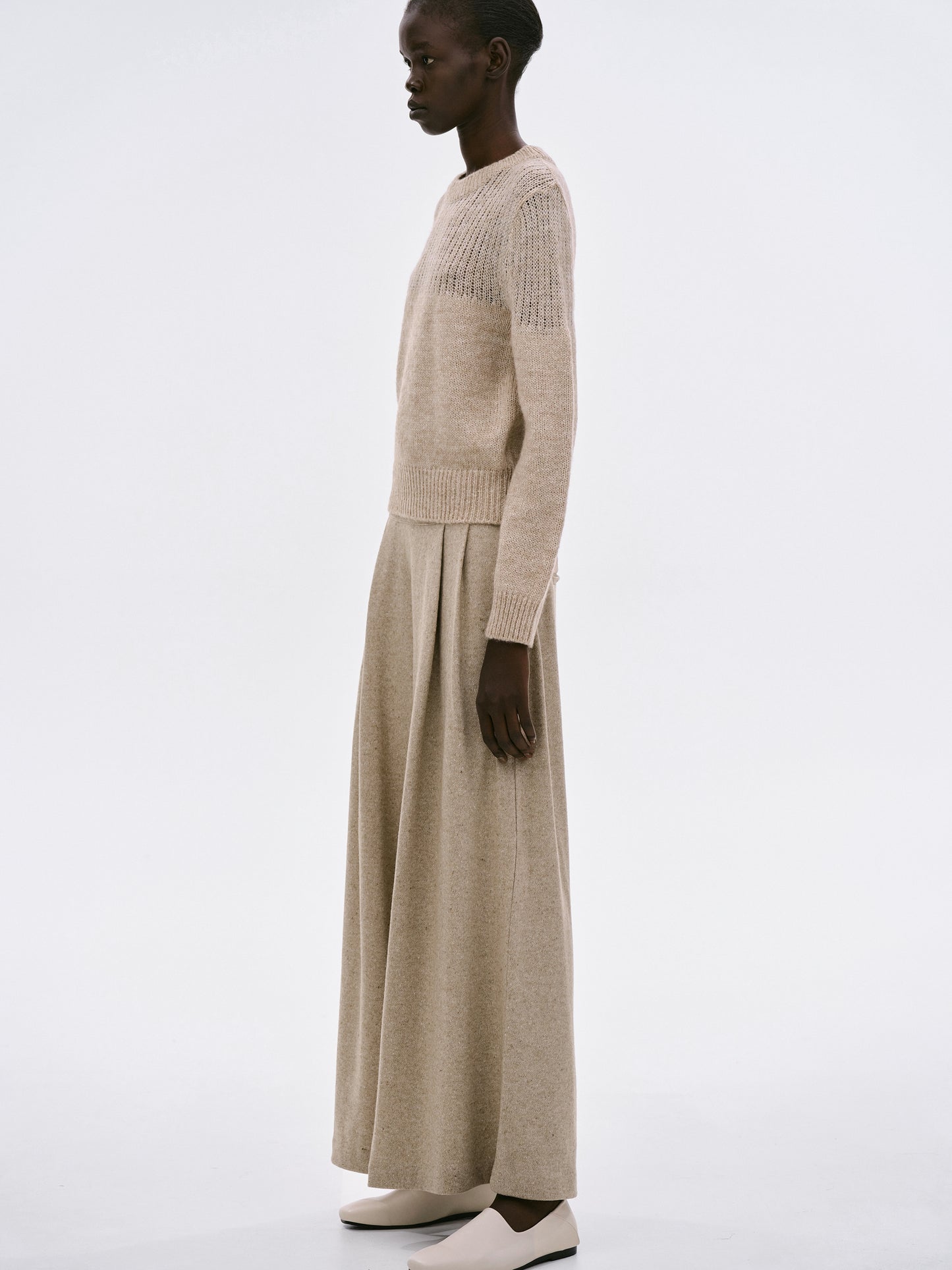 Wide-Leg Wool Trousers, Cork