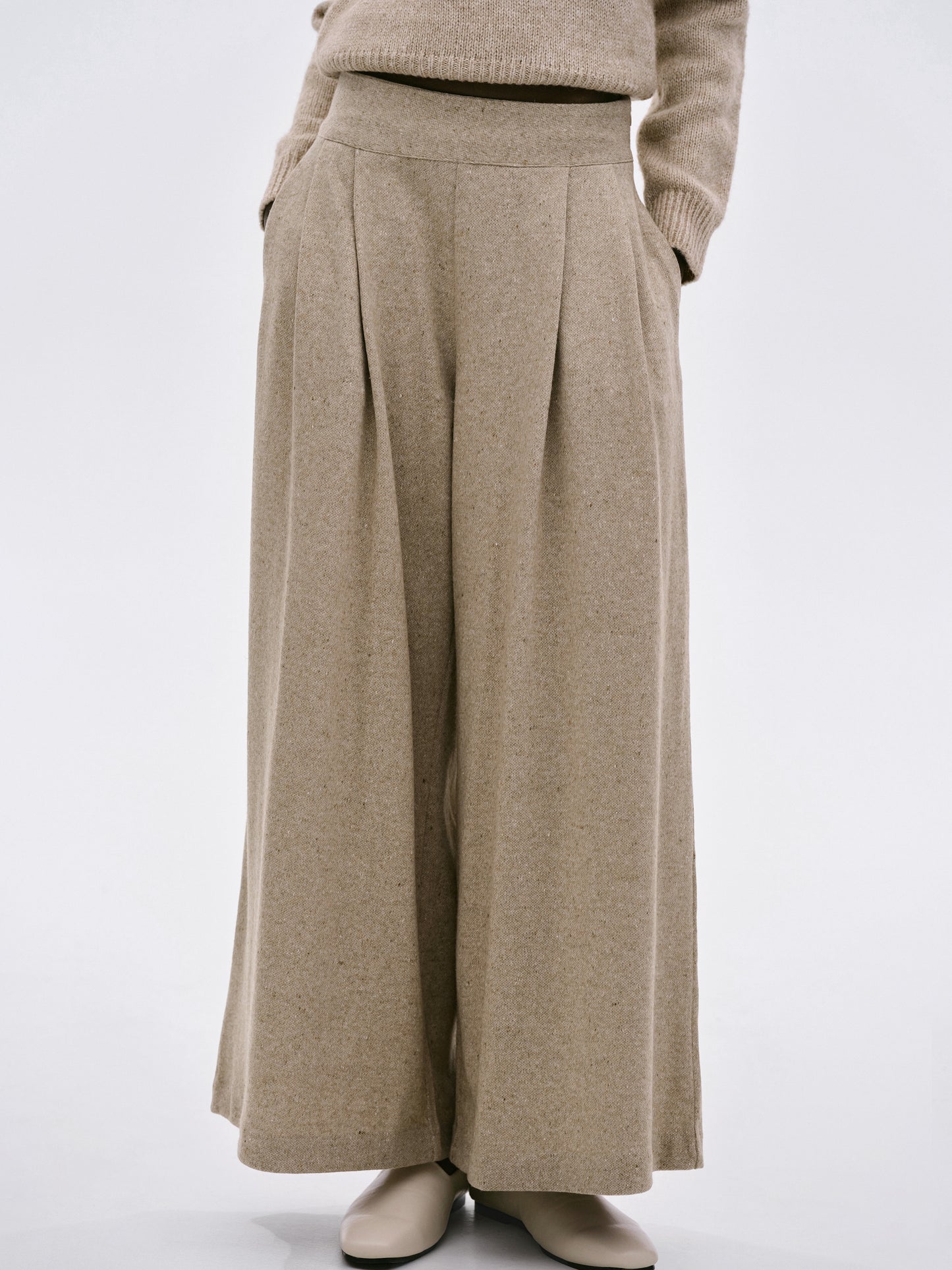 Wide-Leg Wool Trousers, Cork