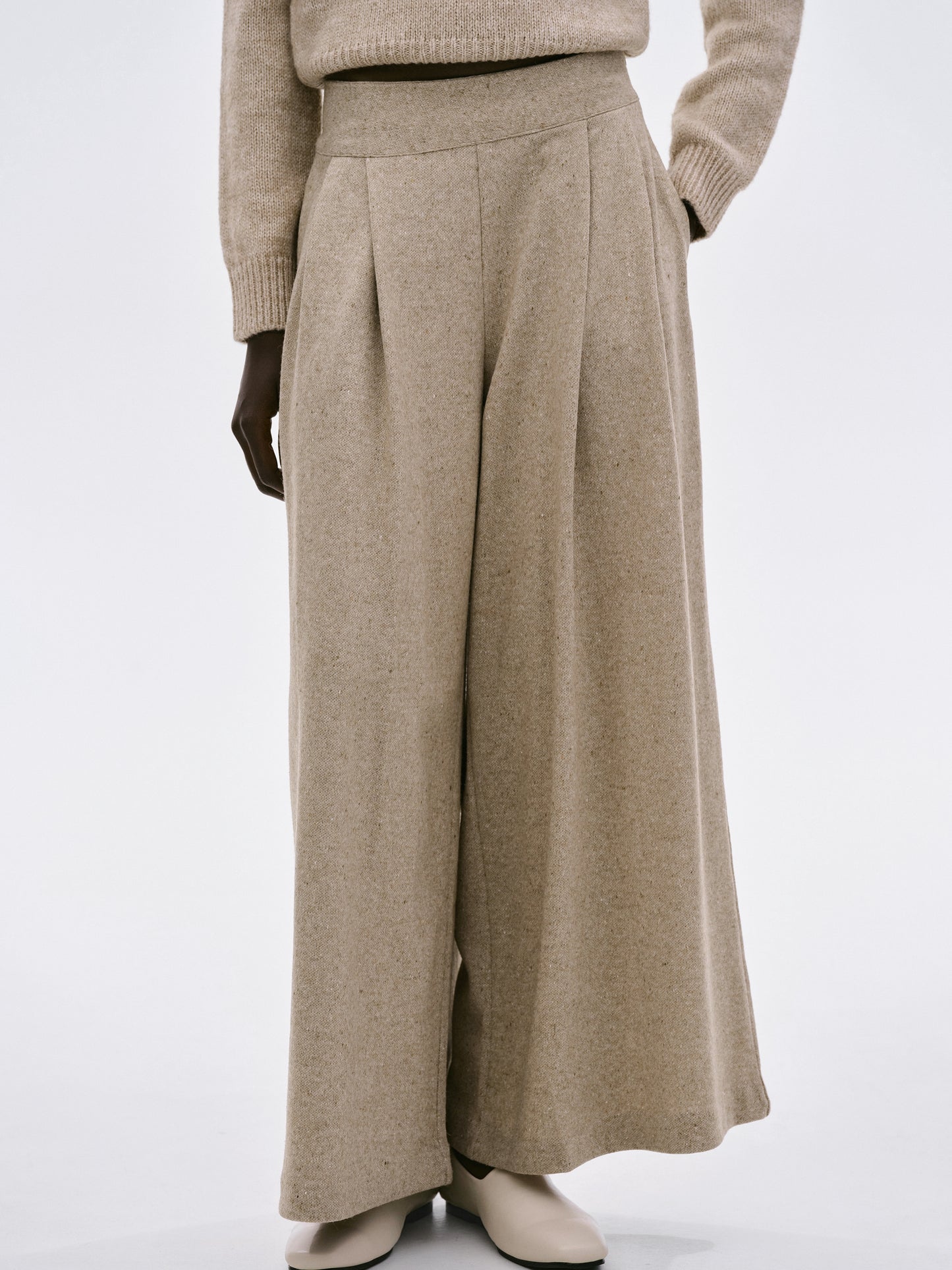 Wide-Leg Wool Trousers, Cork