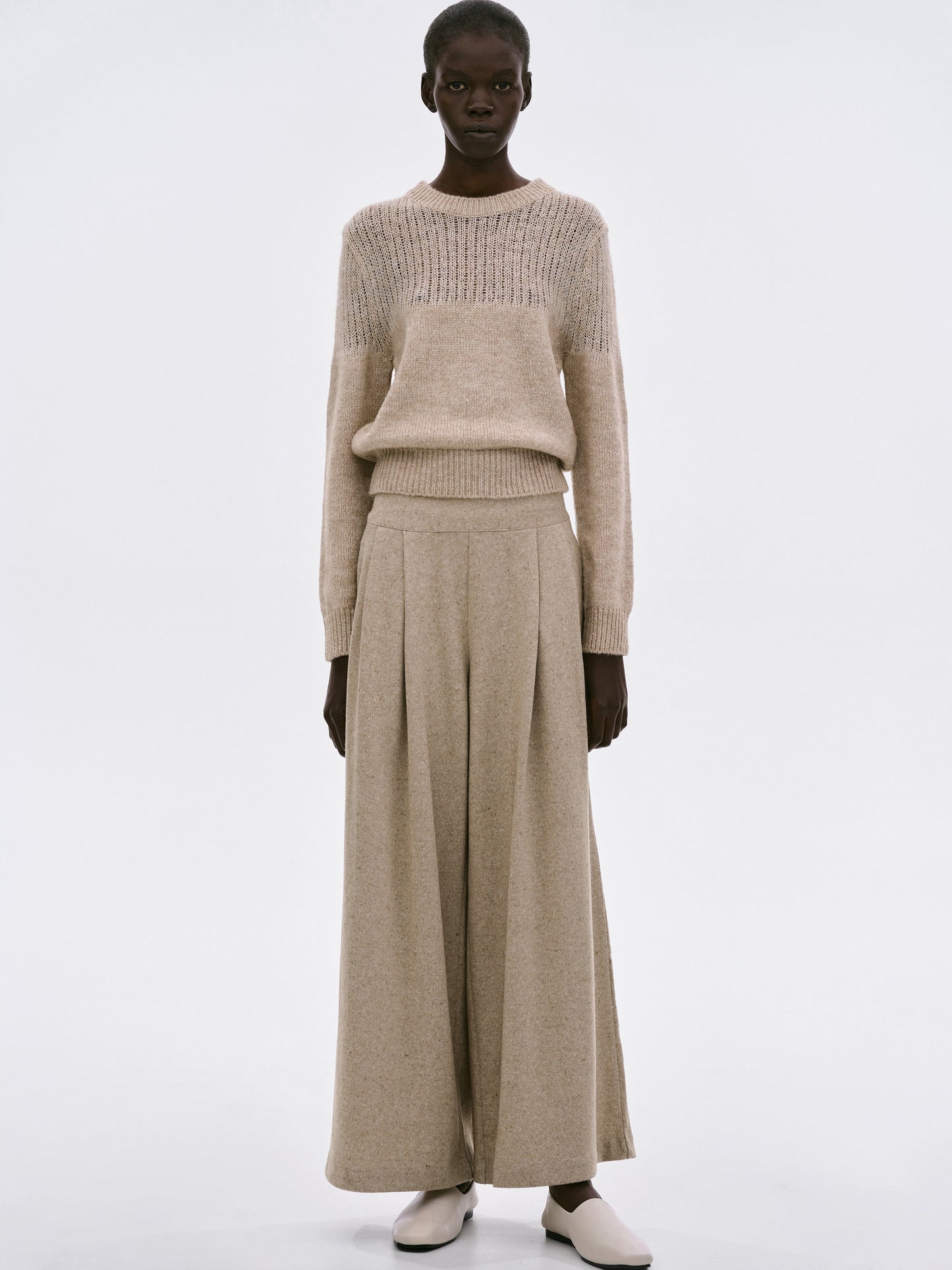 Wide-Leg Wool Trousers, Cork