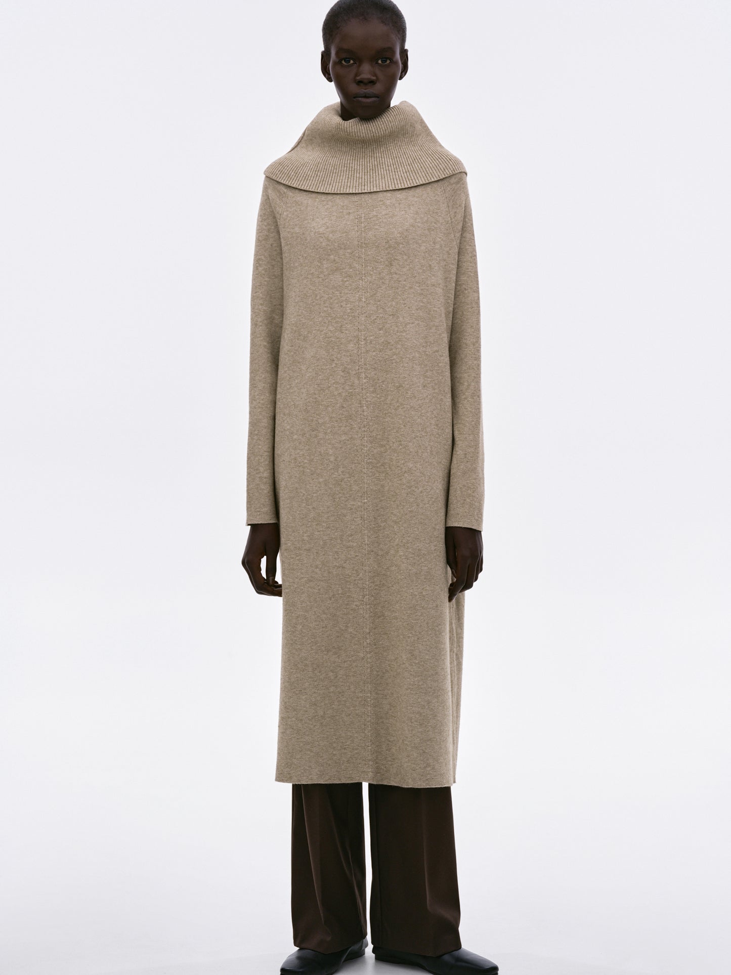 Roll Neck Knitted Dress, Nude Beige