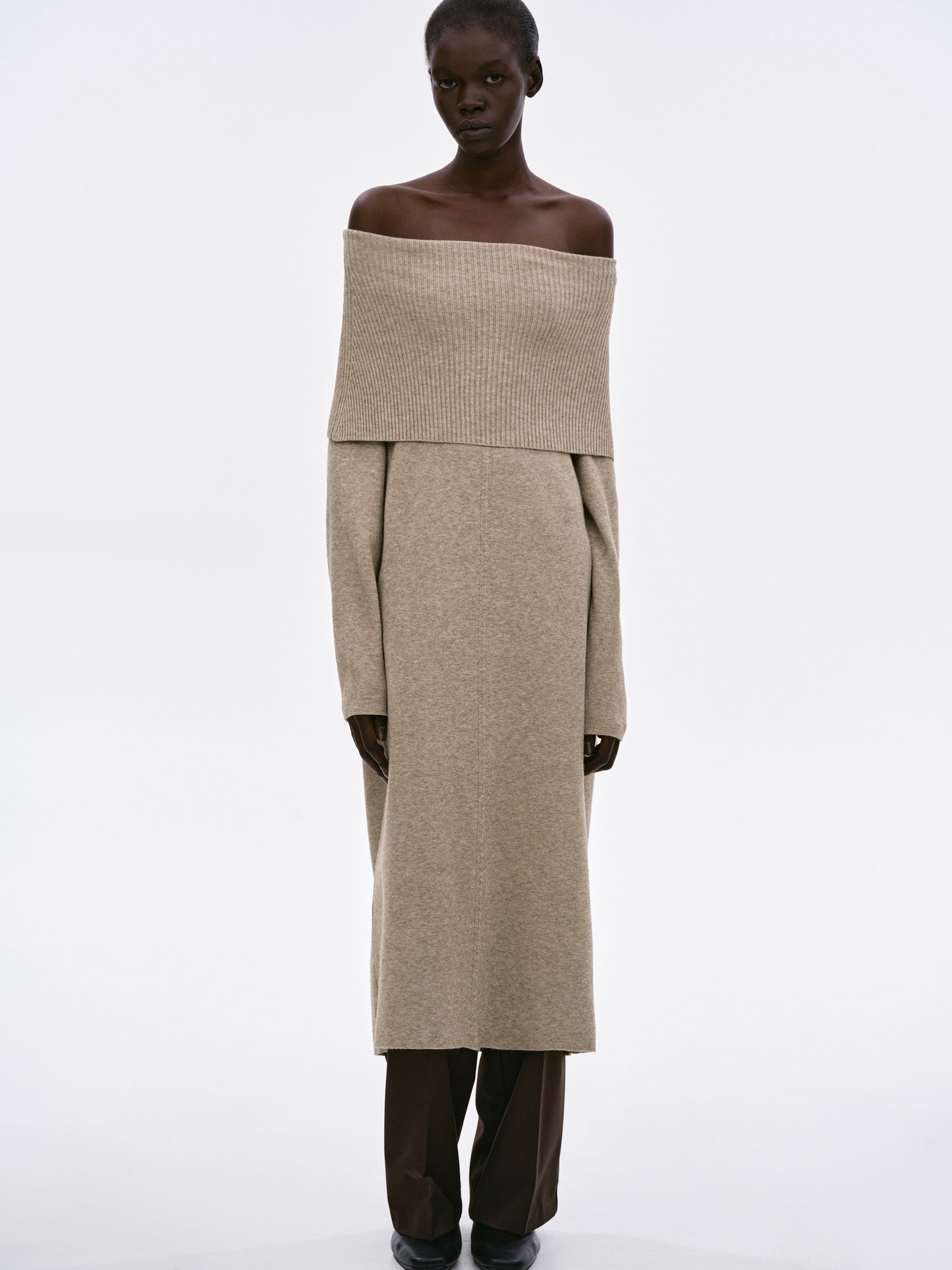 Roll Neck Knitted Dress, Nude Beige