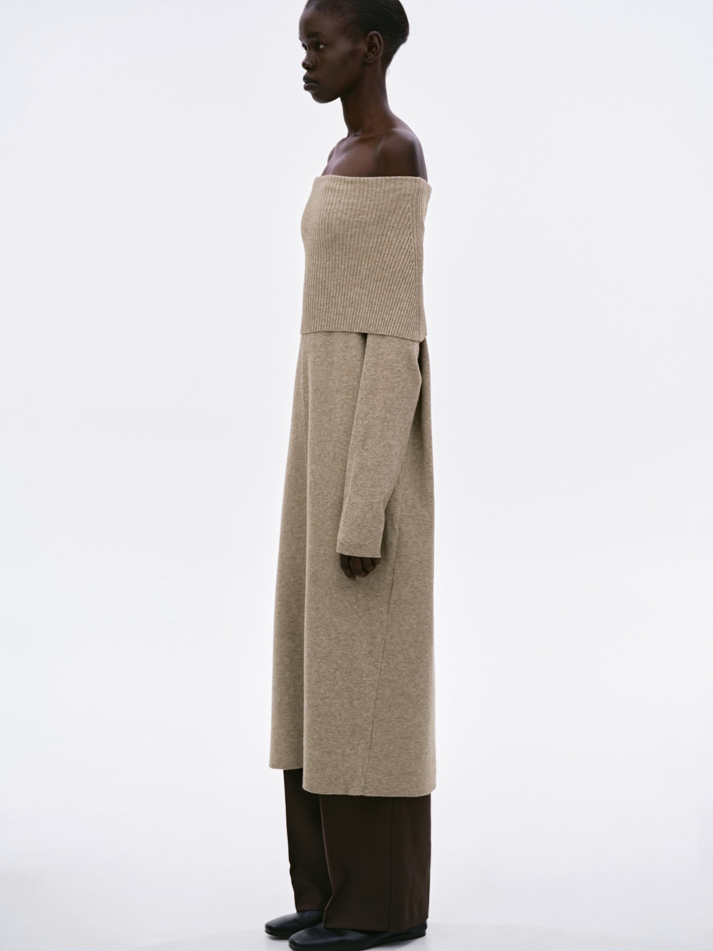 Roll Neck Knitted Dress, Nude Beige
