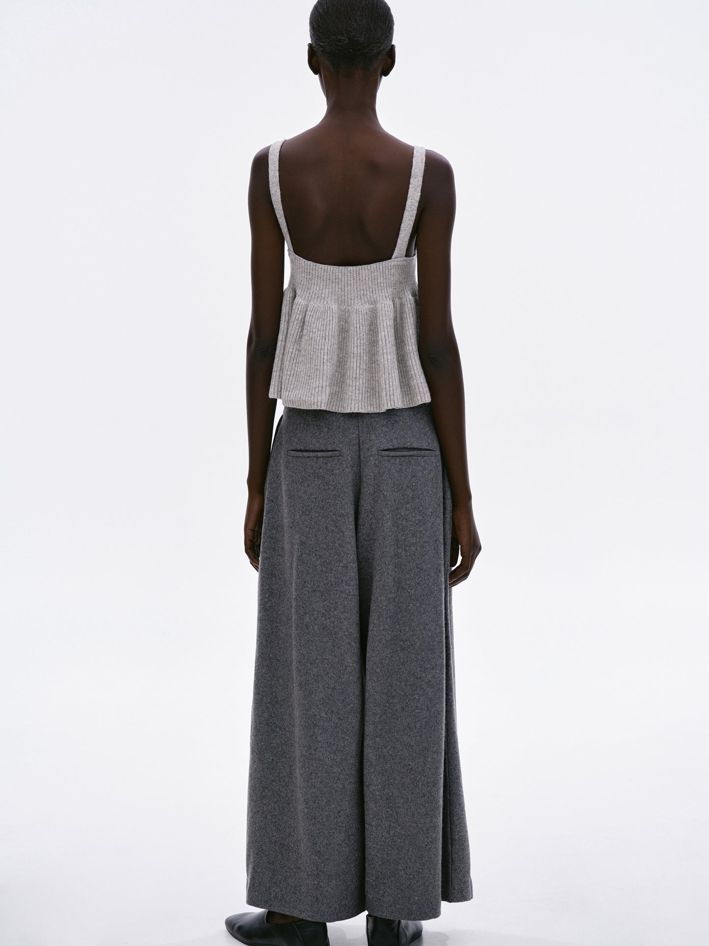Wide-Leg Wool Trousers, Charcoal