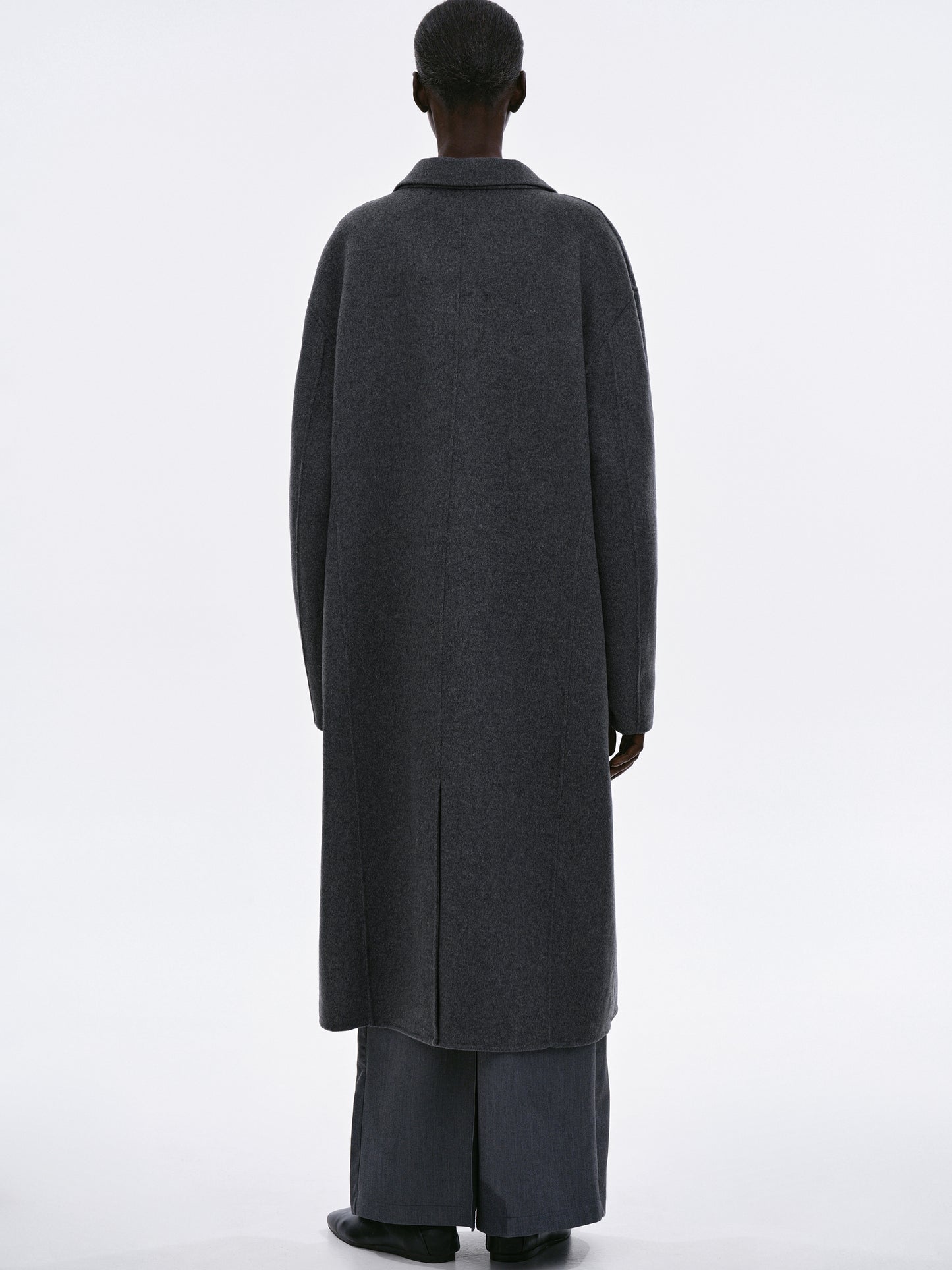 Double Breasted Maxi Wool Coat, Charcoal